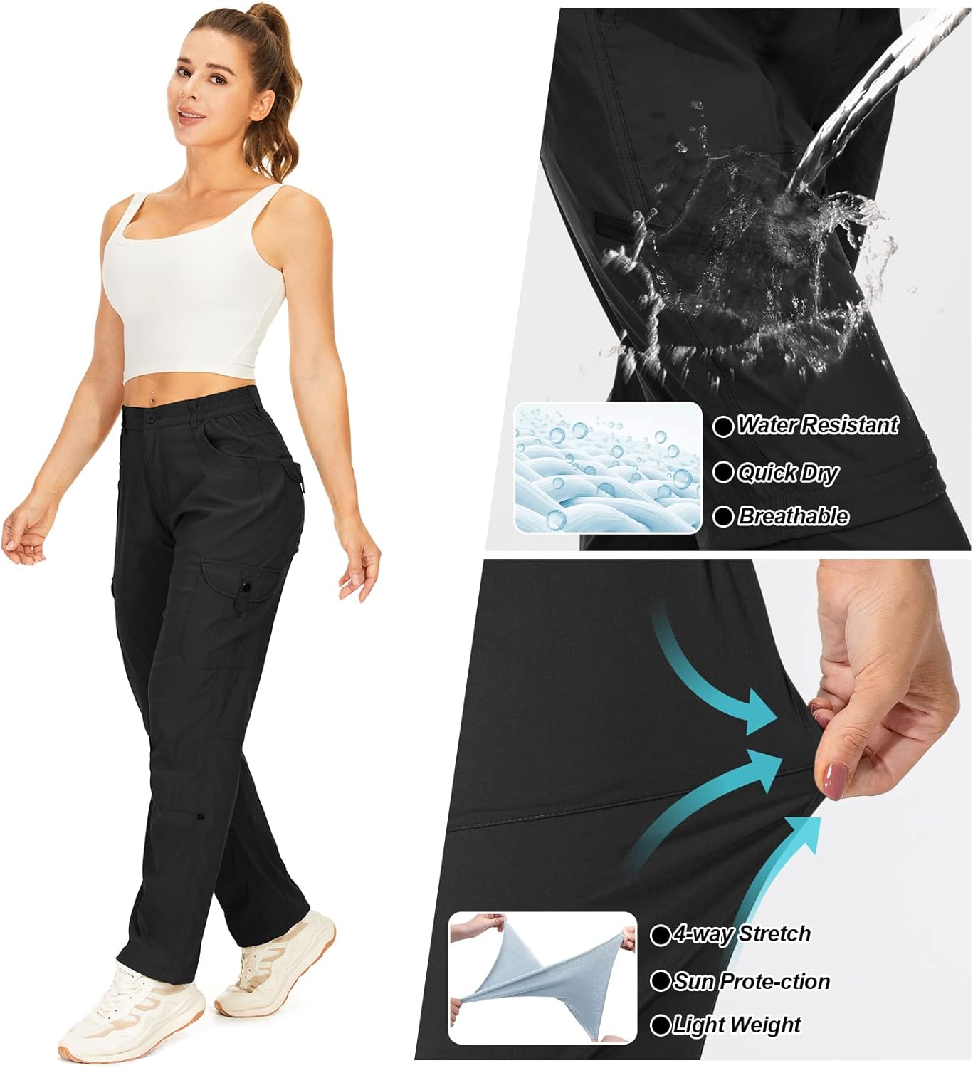Toomett Women's Hiking Cargo Pants Convertible Quick Dry UPF50+ Waterproof Capri Fishing Safari Travel Pants - Image 5