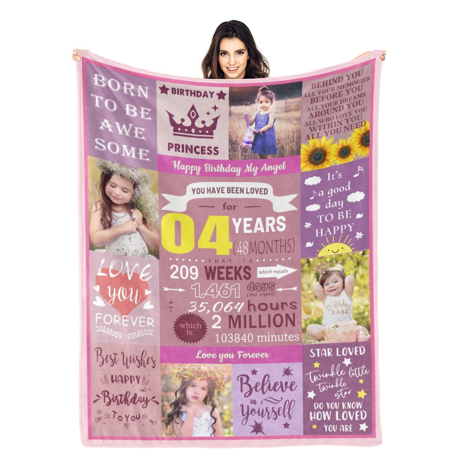 Kendt Personalised 4th Birthday Gifts for Baby Girl,Daugther,Granddaughter,Custom 4th Birthday Blanket with Photos,4 Year Old Girl Birthday Gifts Birthday Presents,4th Birthday Decorations