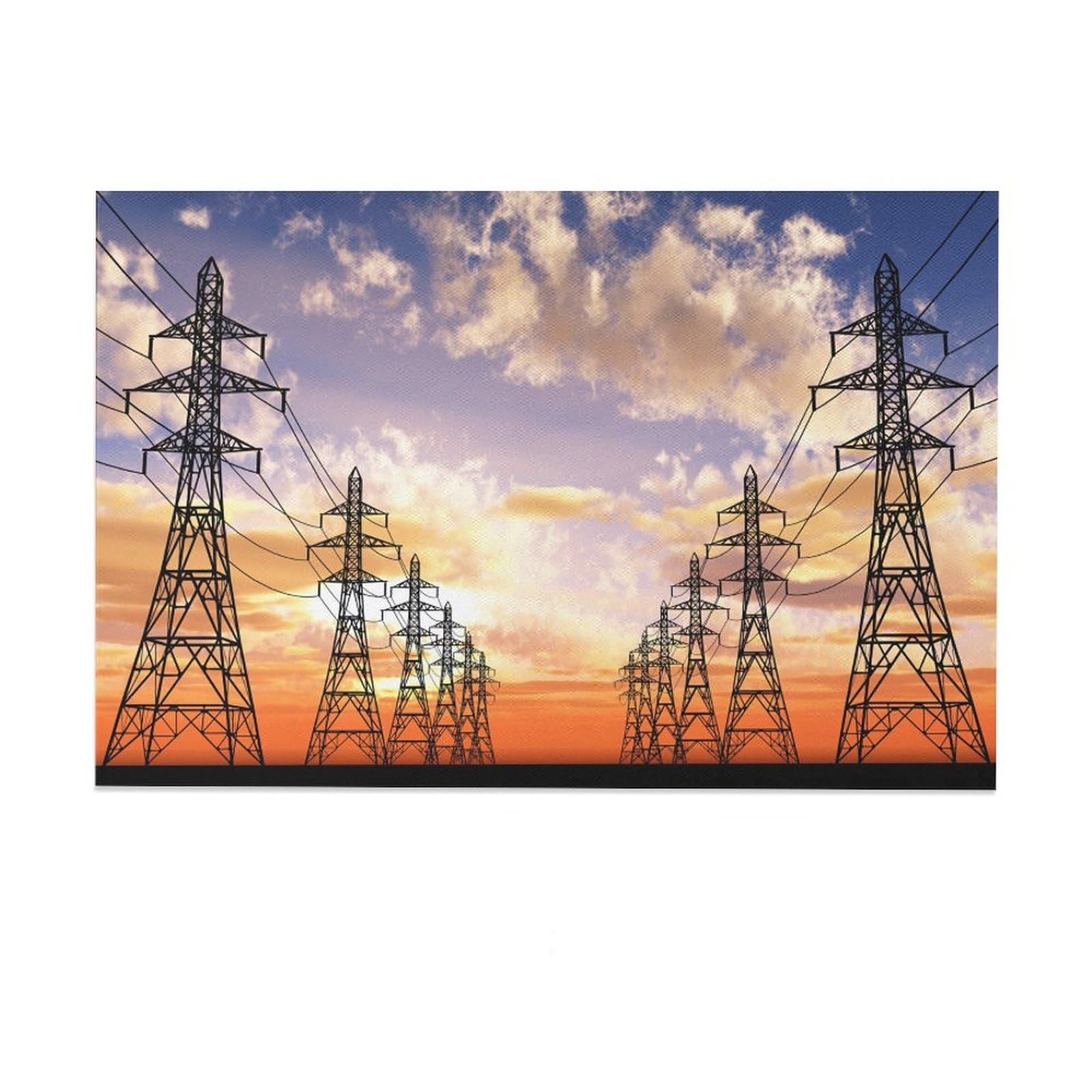 Transmission Electric Power Lines Sunset Room Aesthetics Posters Canvas Posters Bedroom Decoration Sports Office Decoration Gifts Wall Art Decoration