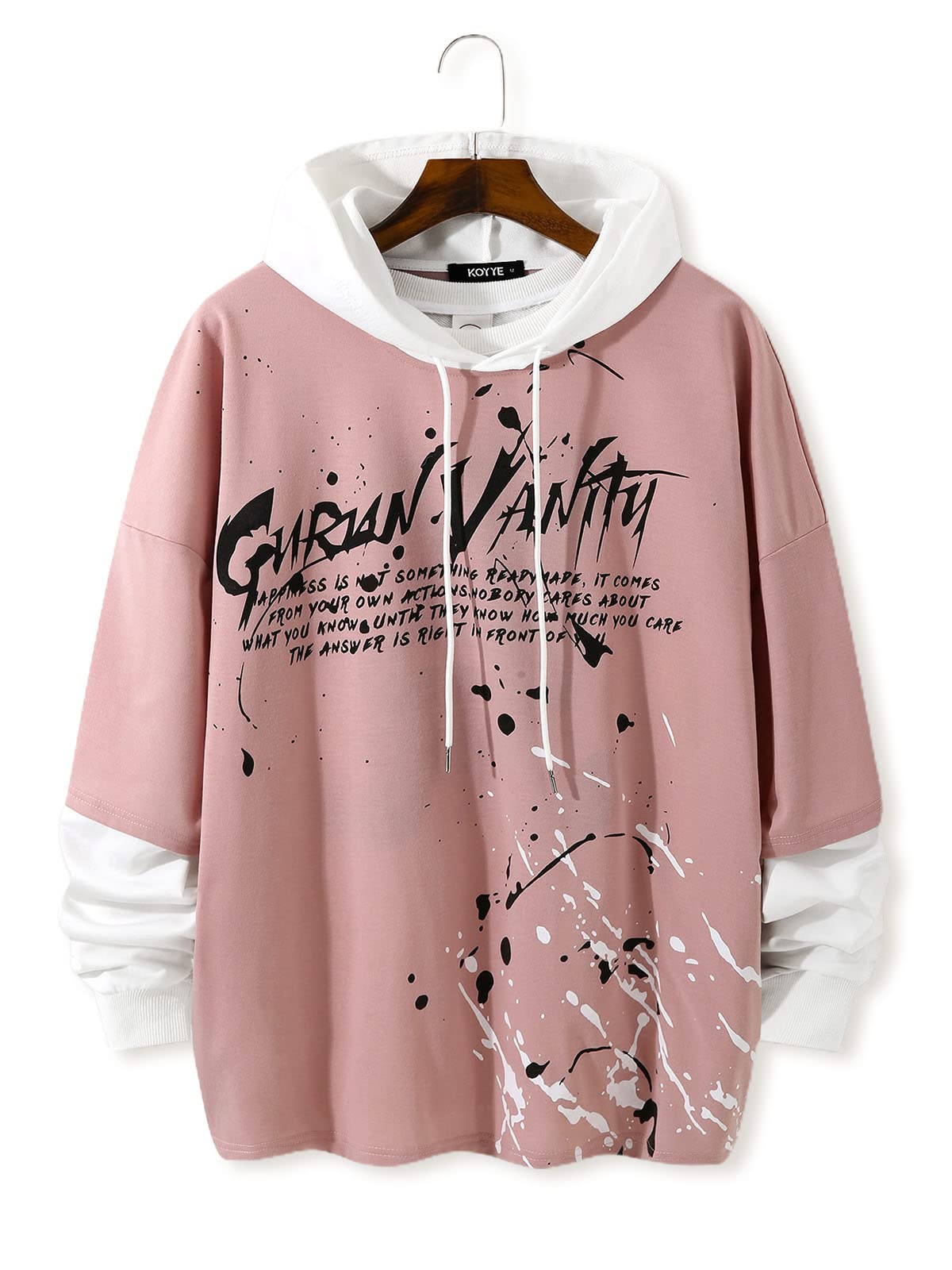 KOYYE Mens Casual Hoodies Hip Hop Sweatshirts Long Sleeve Streetwear Dance Patchwork Oversized Pullover Printed Hoodie Tops