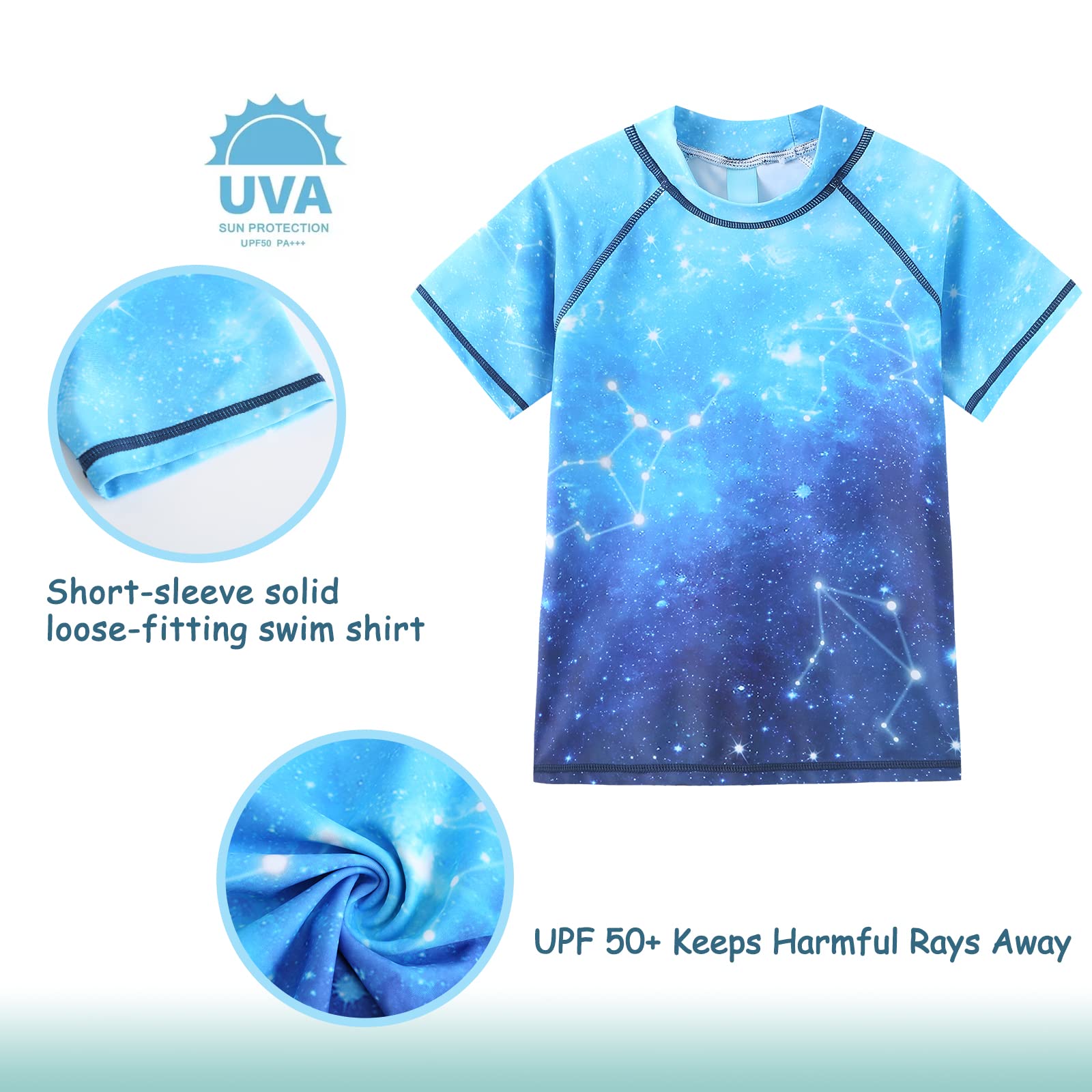 Camiseta de natación de manga corta para niños con protección solar UPF 50+