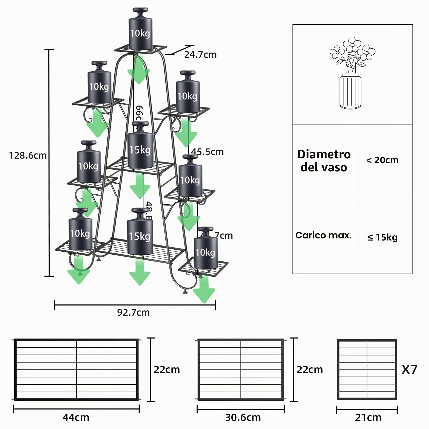 UNHO Portavasi Piante in Battuto Ferro: Scaffale Porta Piante a Scala da interno esterno 9 Ripiani Metallo Supporto per Piante Fioriere Portafiori Alto Verticale Balcone Giardino Espositore