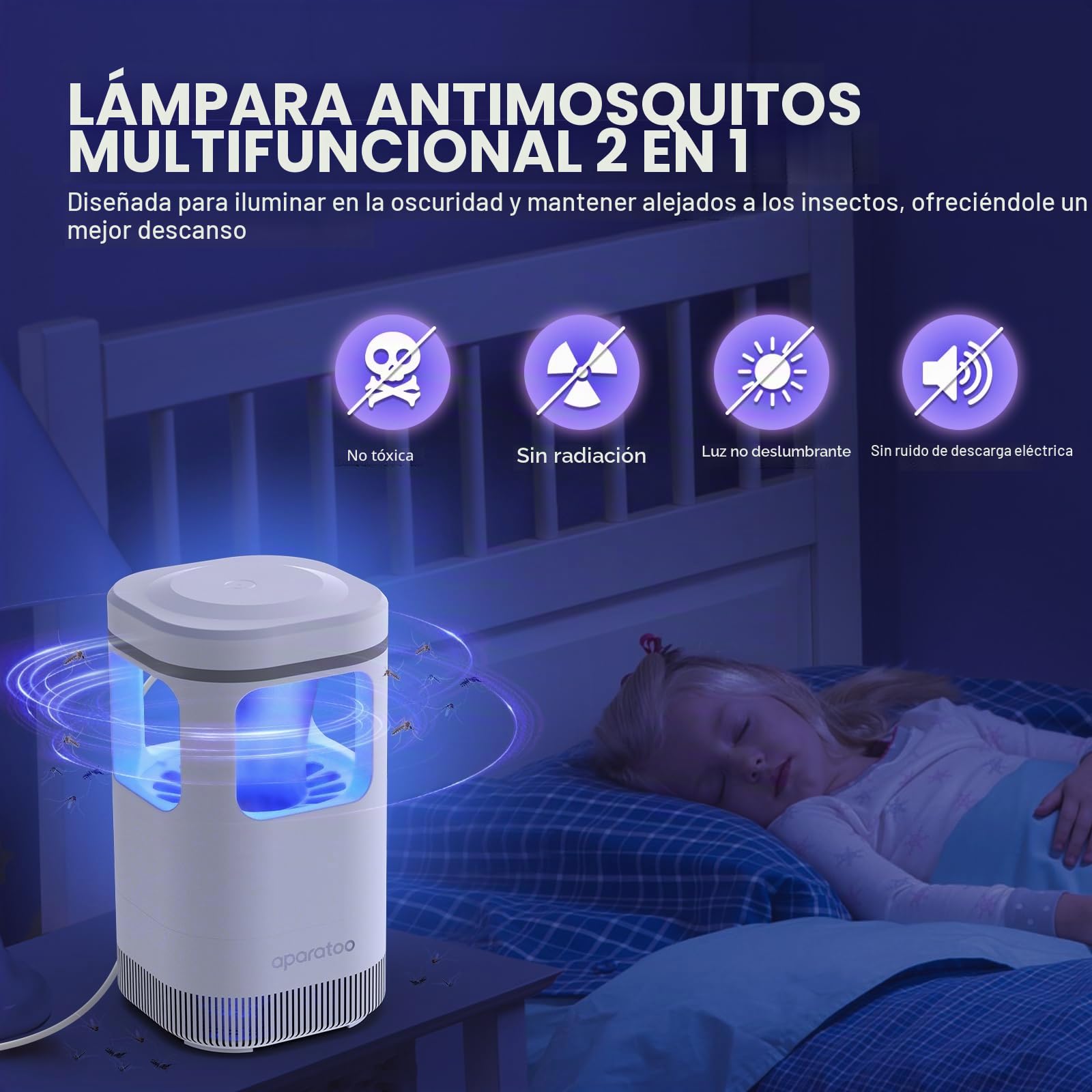 Lámpara Antimosquitos,Eléctrico Mata Mosquitos con Lámpara UV USB,180° Anti Mosquitos Lámpara para Interiores, Exteriores, Dormitorio, Cocina, Oficina
