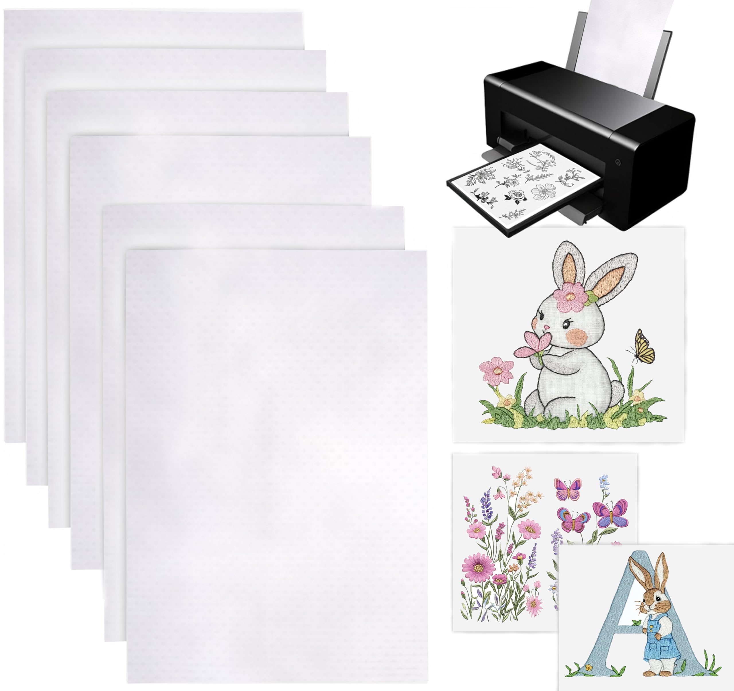 ROPTO Sticky Water Soluble Embroidery Stabilizer Printable Paper 6PCS 8.5