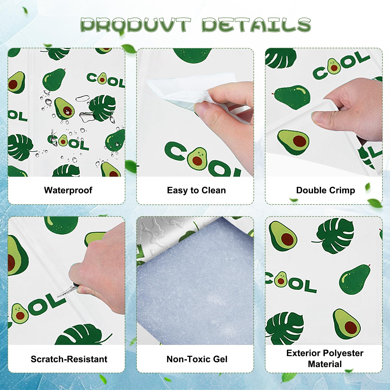 Ninonly Tappetino Rinfrescante per Cani Gatti 50X65 Tappetino Refrigerante per Animali Domestici Gel Non Tossico Impermeabile Antiscivolo Tappeto Refrigerante Cane per Cuccia Cani Gatti Avocado