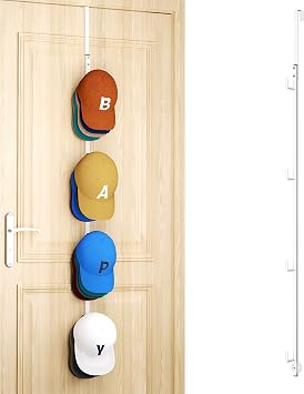 HapiRm Over Door Hat Rack - Hat Organizer with 4 Hooks Design, Hanging Baseball Cap Organizer Storage Holds Up to 20 Caps for Door, Bedroom, ClosetWhite
