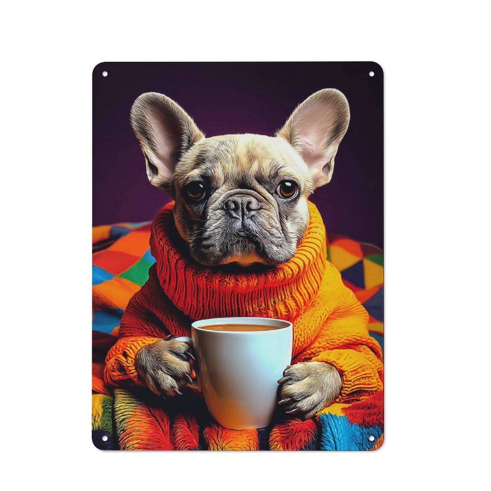 Junmoney Cozy Pup With Hot Beverage Vintage Tin Wall Plaque 40X30cm For Studio Or Craft Room, For Garage, Workshop And Man Cave Decoration