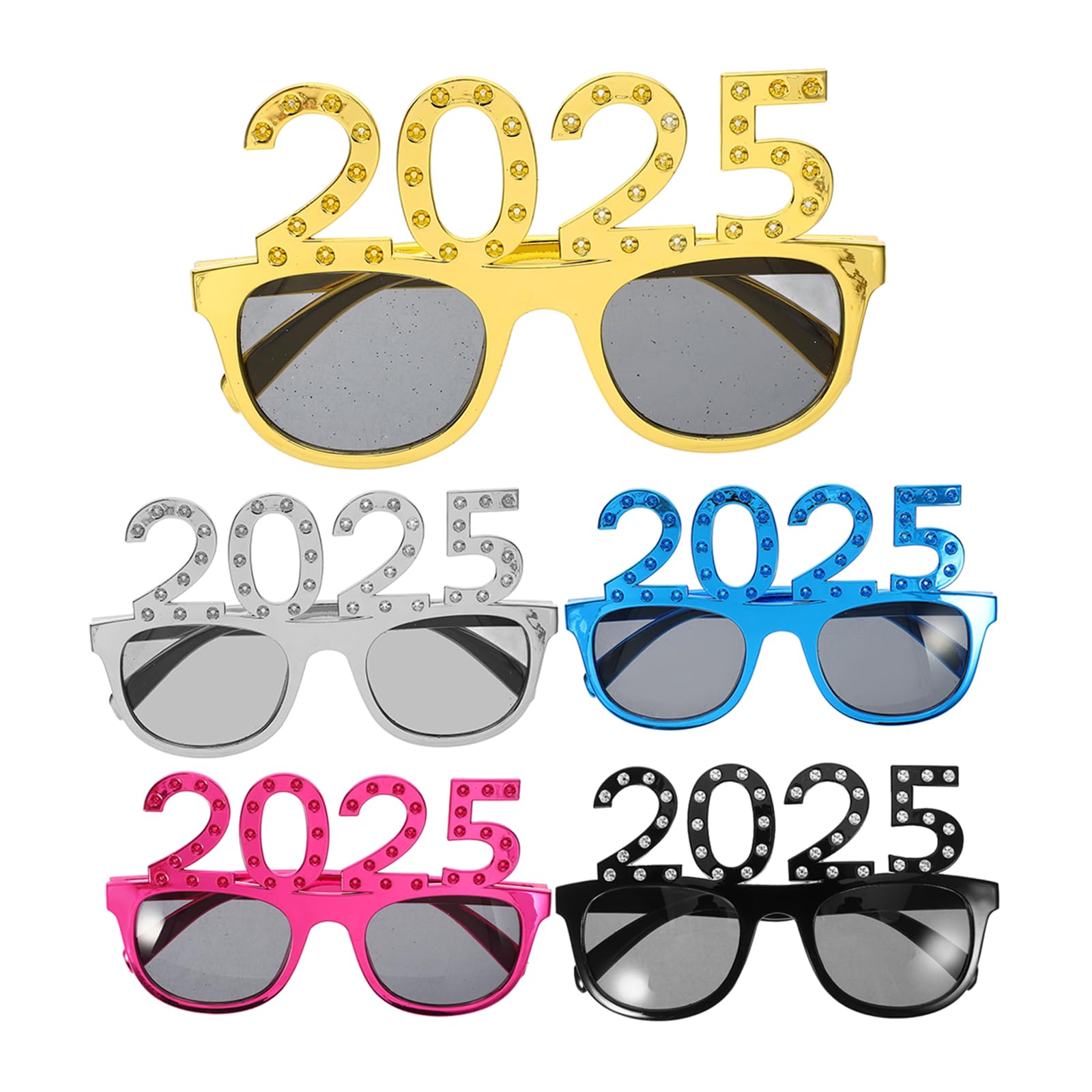 LOGOFUN 5PCS 2025 Eyeglasses 2025 Number Sunglasses New Year Party Eyewear Glitter 2025 Glasses Frame for Holiday Graduation Party Supply - Colourful