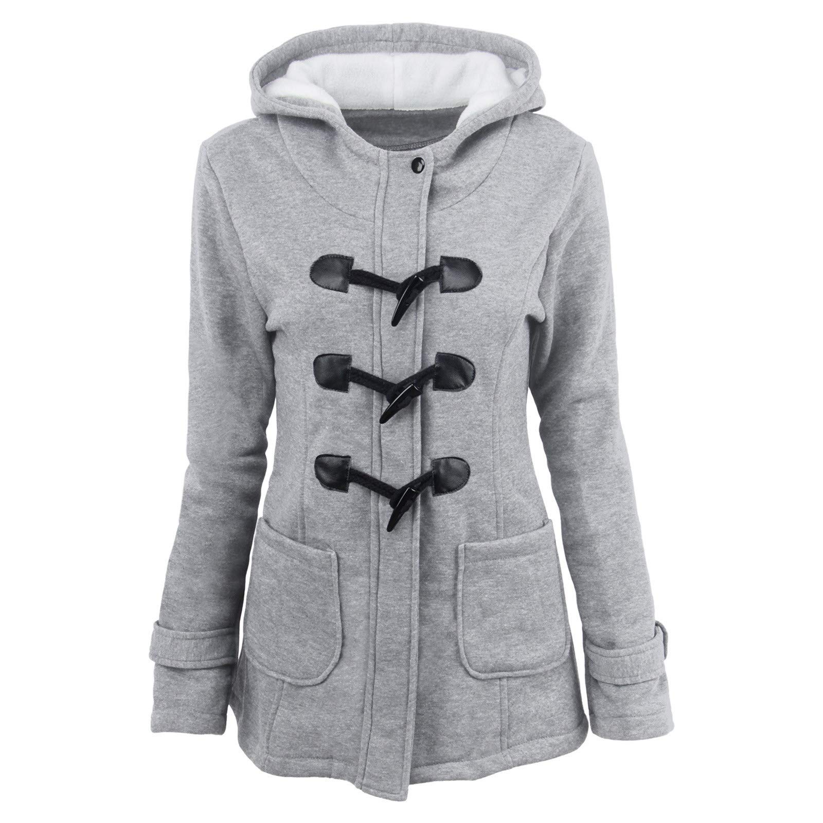 Hornknöpfe Damen Cardigan Kapuze gepolstert – einfarbig, warm