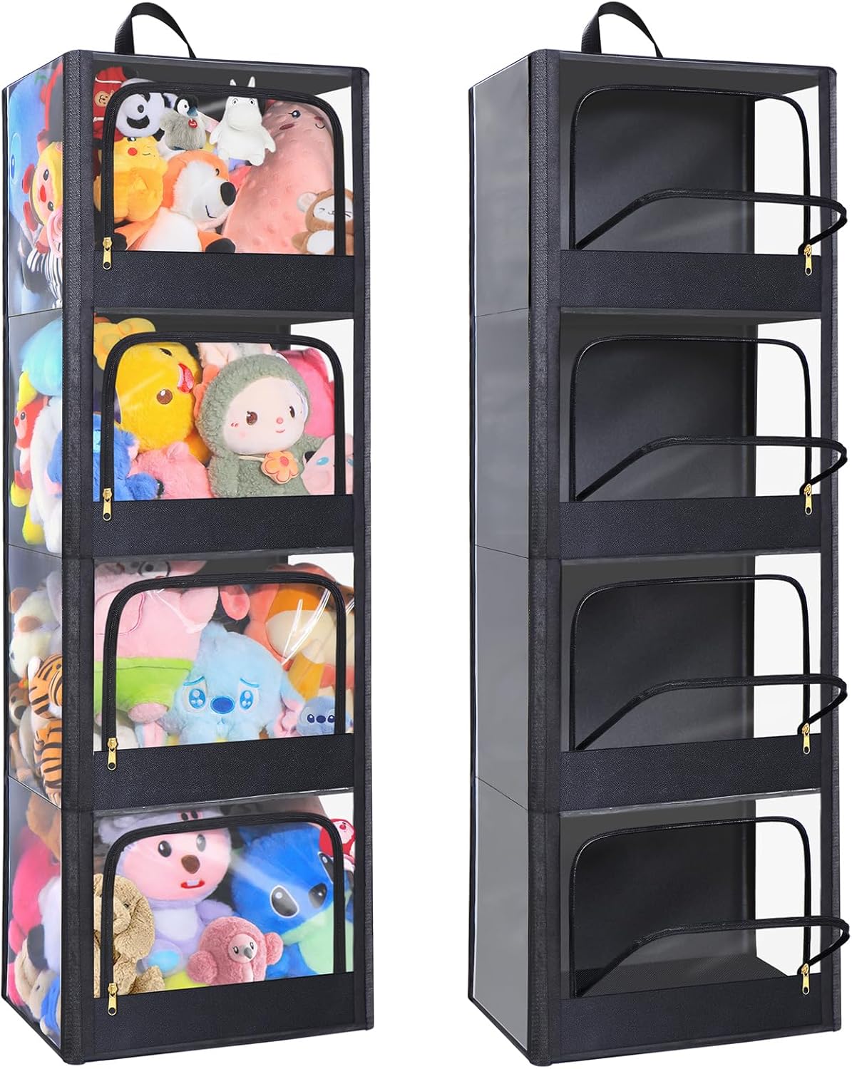 Transparent Toy Box Easy to find items，4-Tier Stuffed Animal Storage ，Horizontal & vertical dual-use Toy Chest ，Not collapse & 62% More Capacity，Kids Room/Living Room Space-Saving Plush Toy Storage