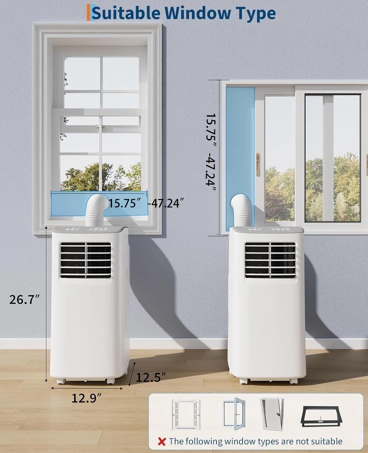 Garvee - Przenośny klimatyzator 3 w 1, 8000 BTU, przenośna jednostka AC z chłodzeniem, osuszaczem powietrza i wentylatorem, do pomieszczeń o powierzchni do 350 m², z pilotem zdalnego sterowania