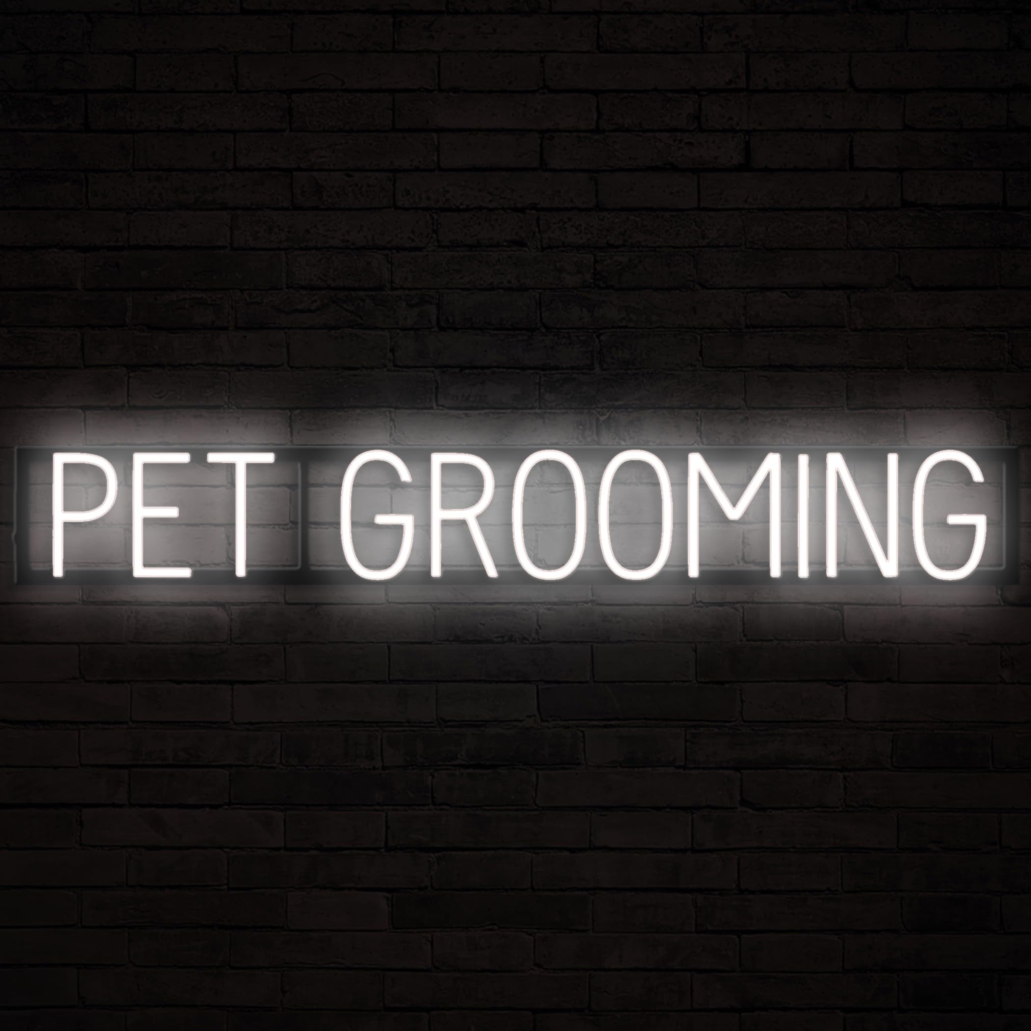 SpellBrite PET GROOMING – Señal LED de neón – Blanco | Cartel de neón para pared | Luz superbrillante | 109,9 x 16 cm | Letrero de neón | Placa de identificación | 6 modos de atenuación y 8
