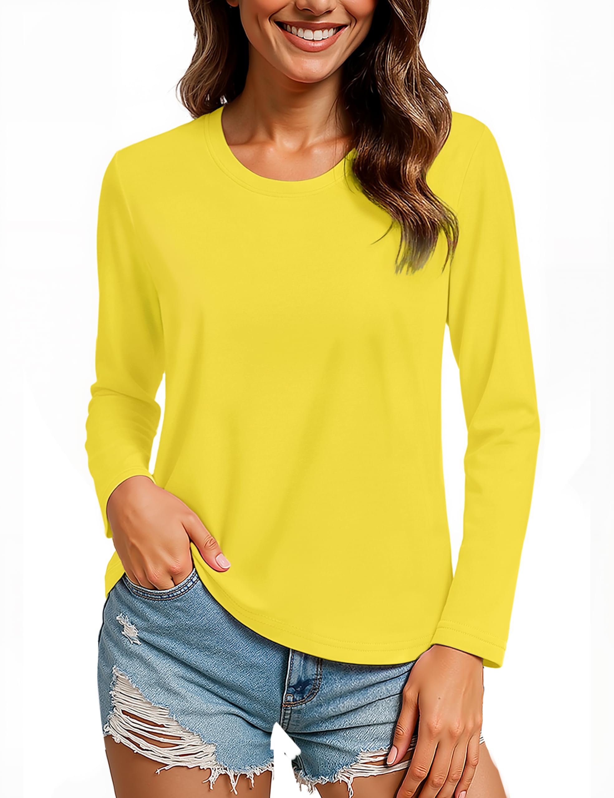 TACVASEN Langarmshirts für Damen T Shirt Baumwolle Langarm Yoga Shirt Rundhals Oberteile Tops Klassisch Unterziehshirt