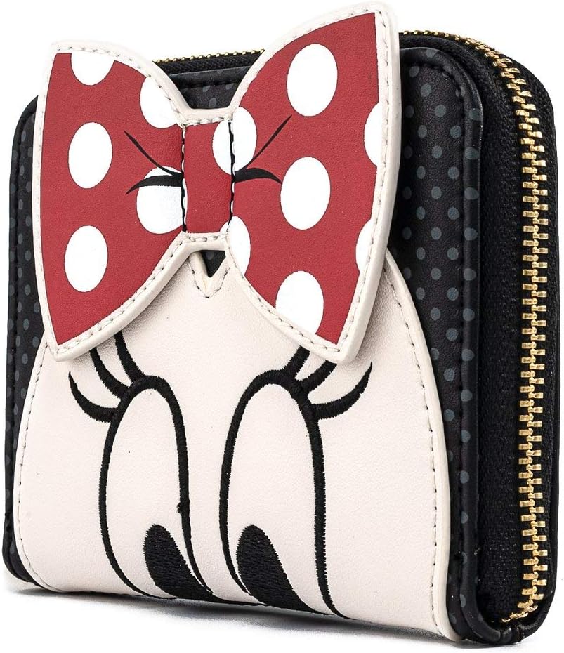 Loungefly Disney Minnie Mouse Face with Bow Faux Leather Zip Around Wallet