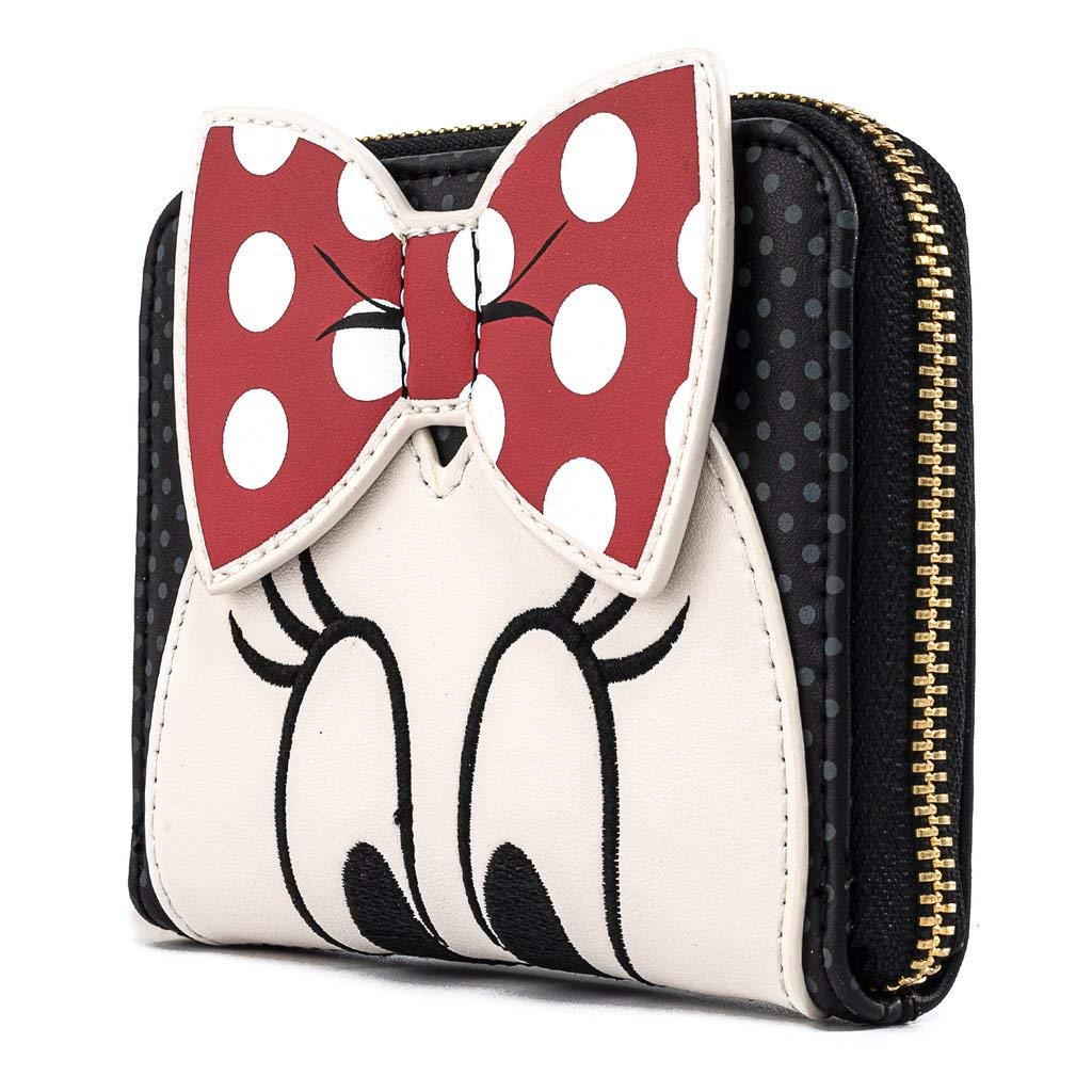 Loungefly Disney Minnie Mouse Face with Bow Faux Leather Zip Around Wallet