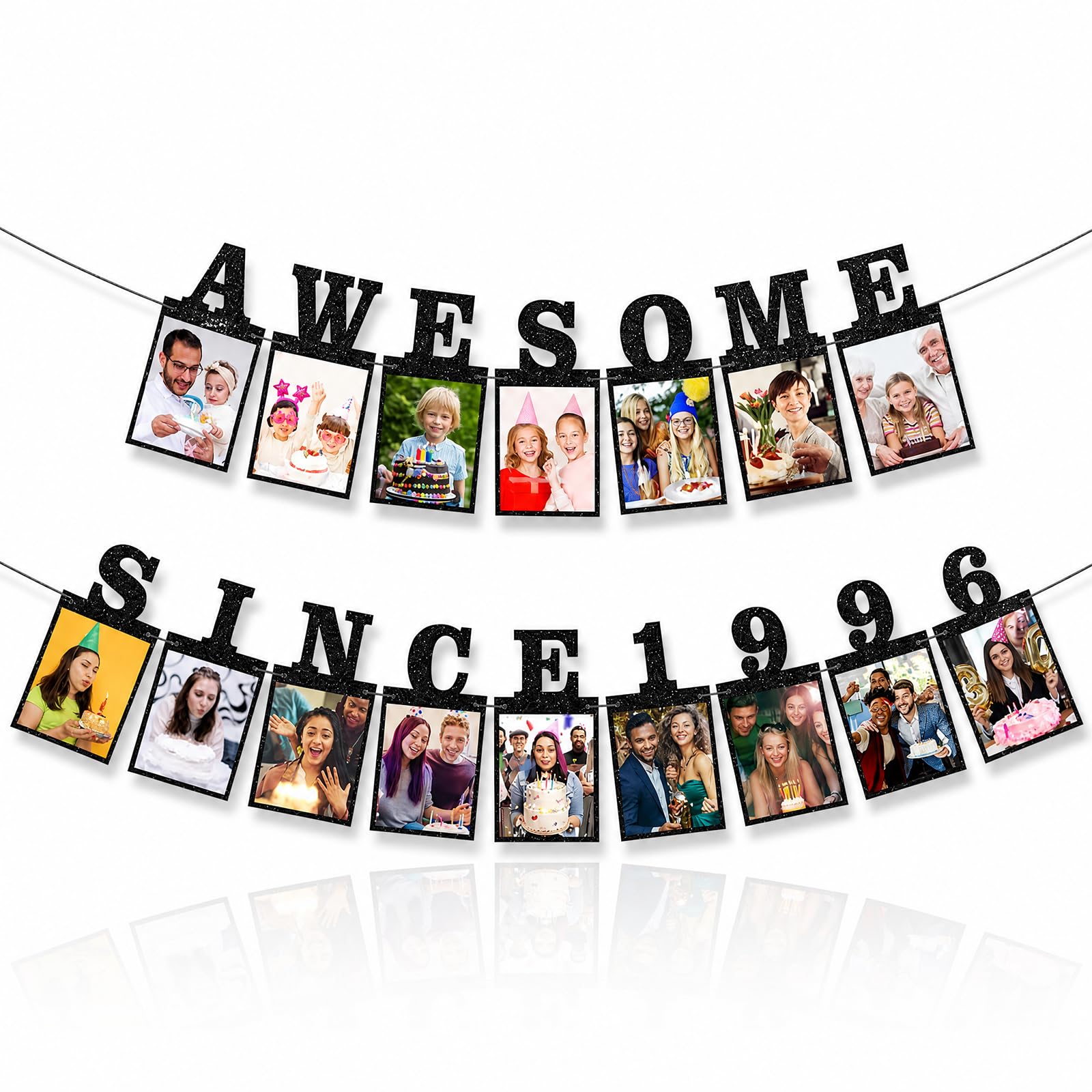 Geukmun 30th Birthday Decorations Banner Photo Sign Black Glitter Men Women