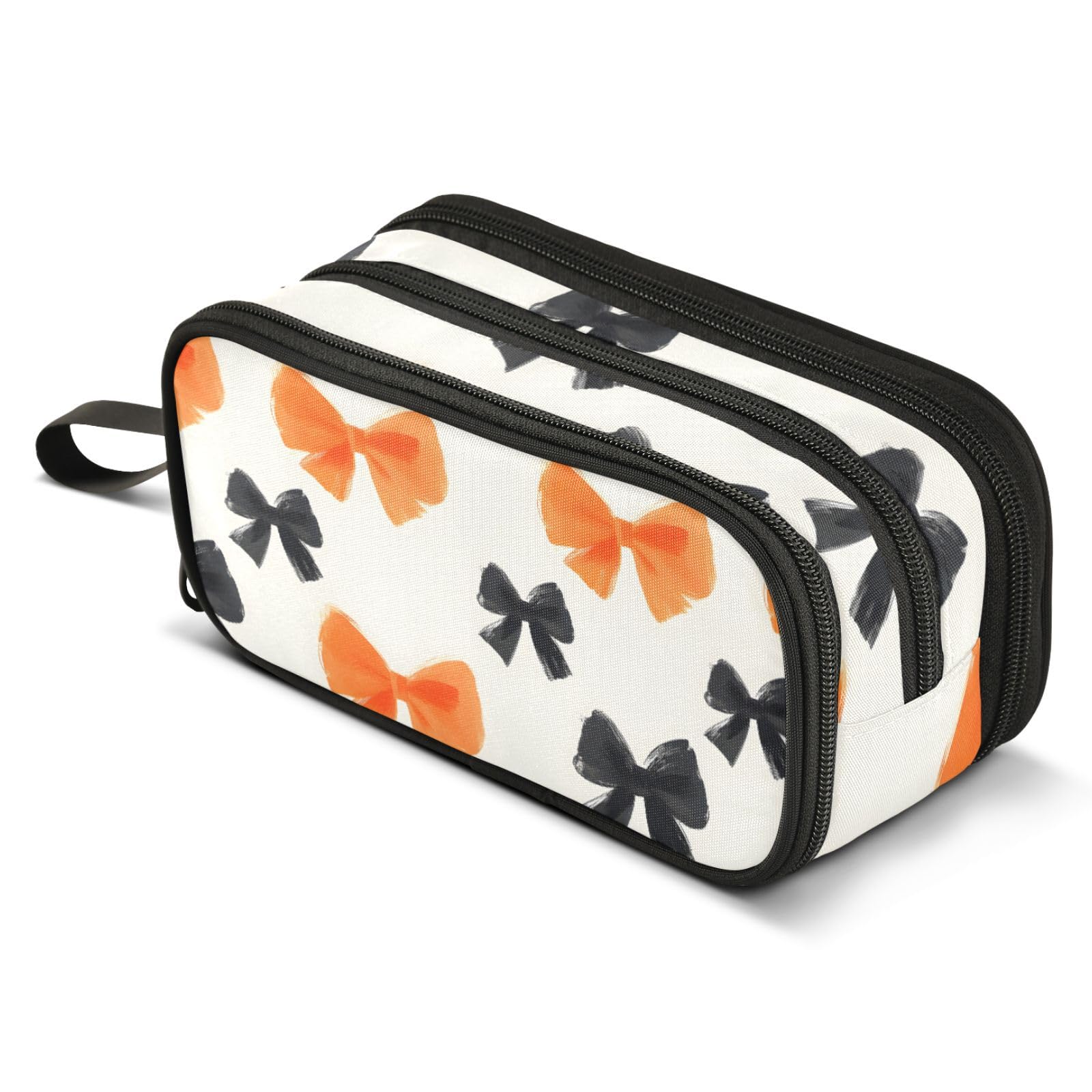 ALAZA Orange Black Butterfly Bow Pattern Pencil Case Large Capacity Pencil Pouch with 3 Compartments Stationery Case Pen Bag for Boys Girls Kids Adults School Office