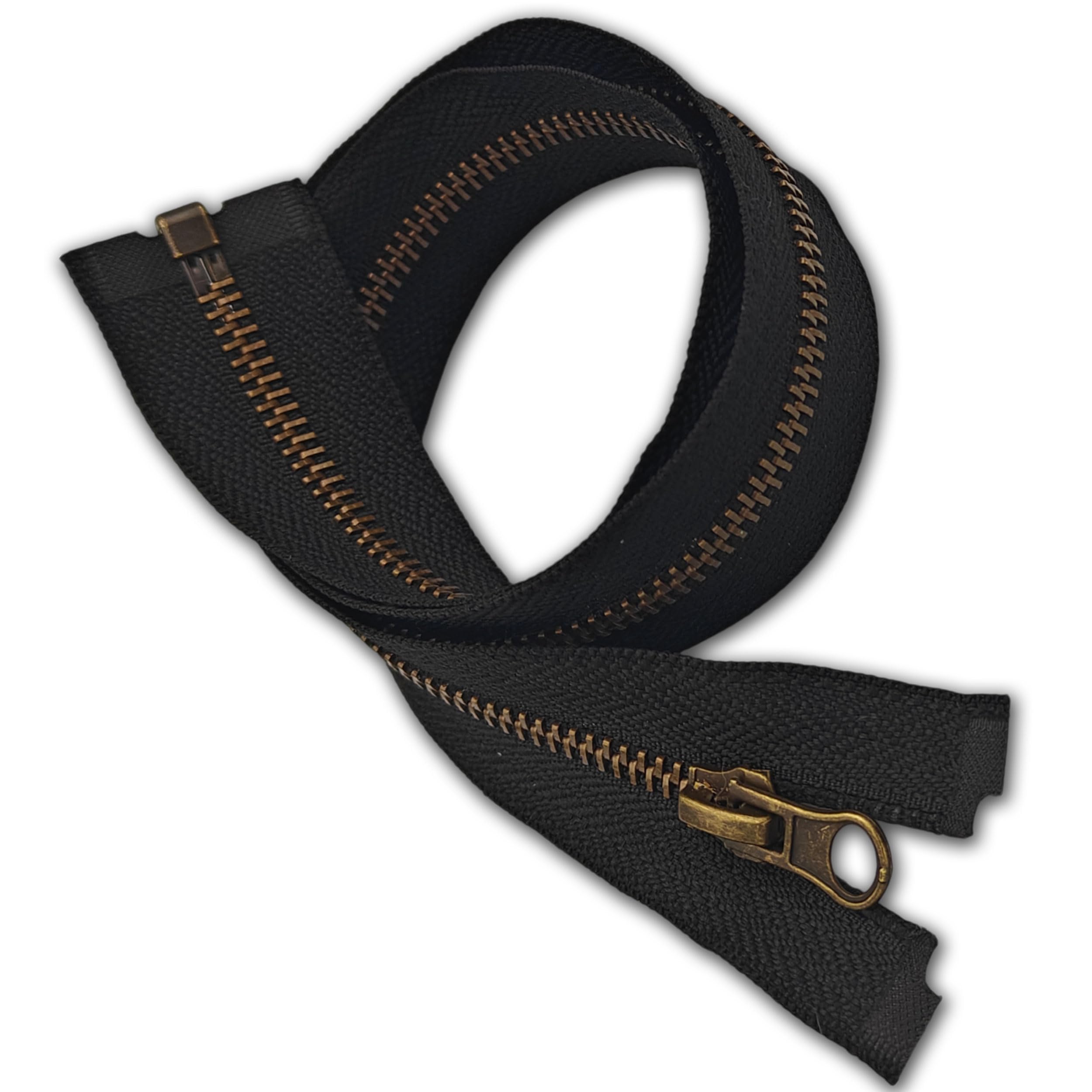 Zips & Bobs Black 1Pc Metal Zip 45Cm Size #5| Heavy‑Duty Open‑End Zipper 17.7” Long | Antique Brass Teeth One‑Way, Single Slider | For Jacket Repairs, Denim, Leather, Bags, Diy Sewing Projects