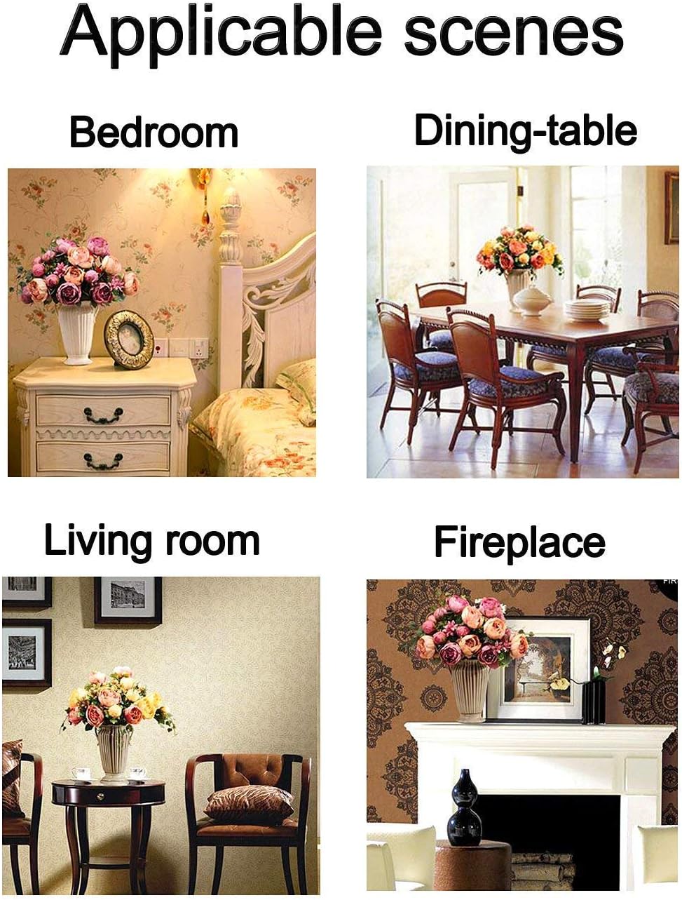 2 Packs of Artificial Peony Flowers Silk Peonies Fake Flower Bouquet Arrangements for Home Wedding Party Decoration (Blue Green，2 Packs)