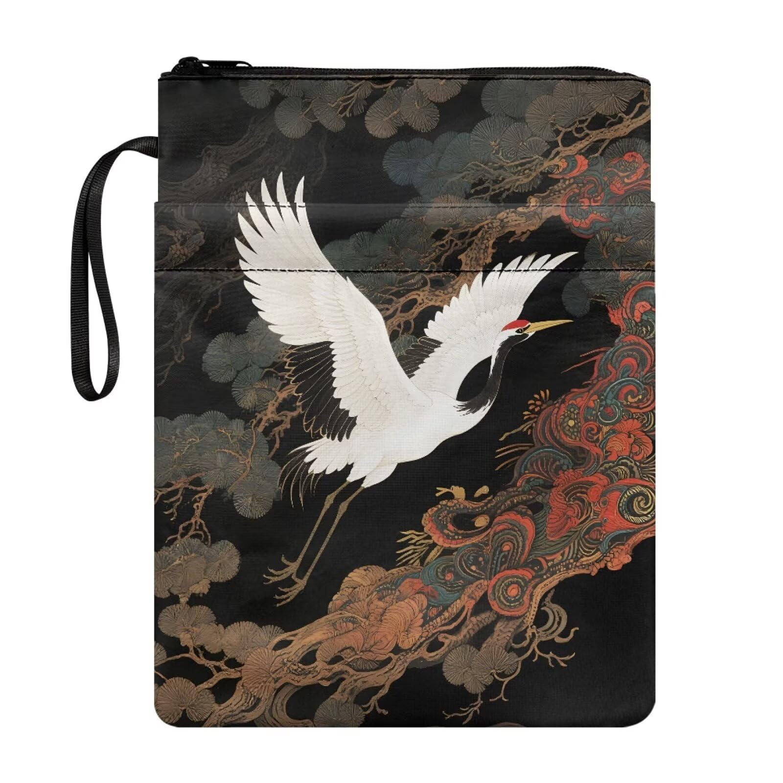 Poceacles Book Sleeve Book Covers for Paperbacks Textbook Hardcover Pouch Protector with Zipper Washable Fabric Reading Accessory 11 x 8.5 Inch, Japanese Crane Black — image 1