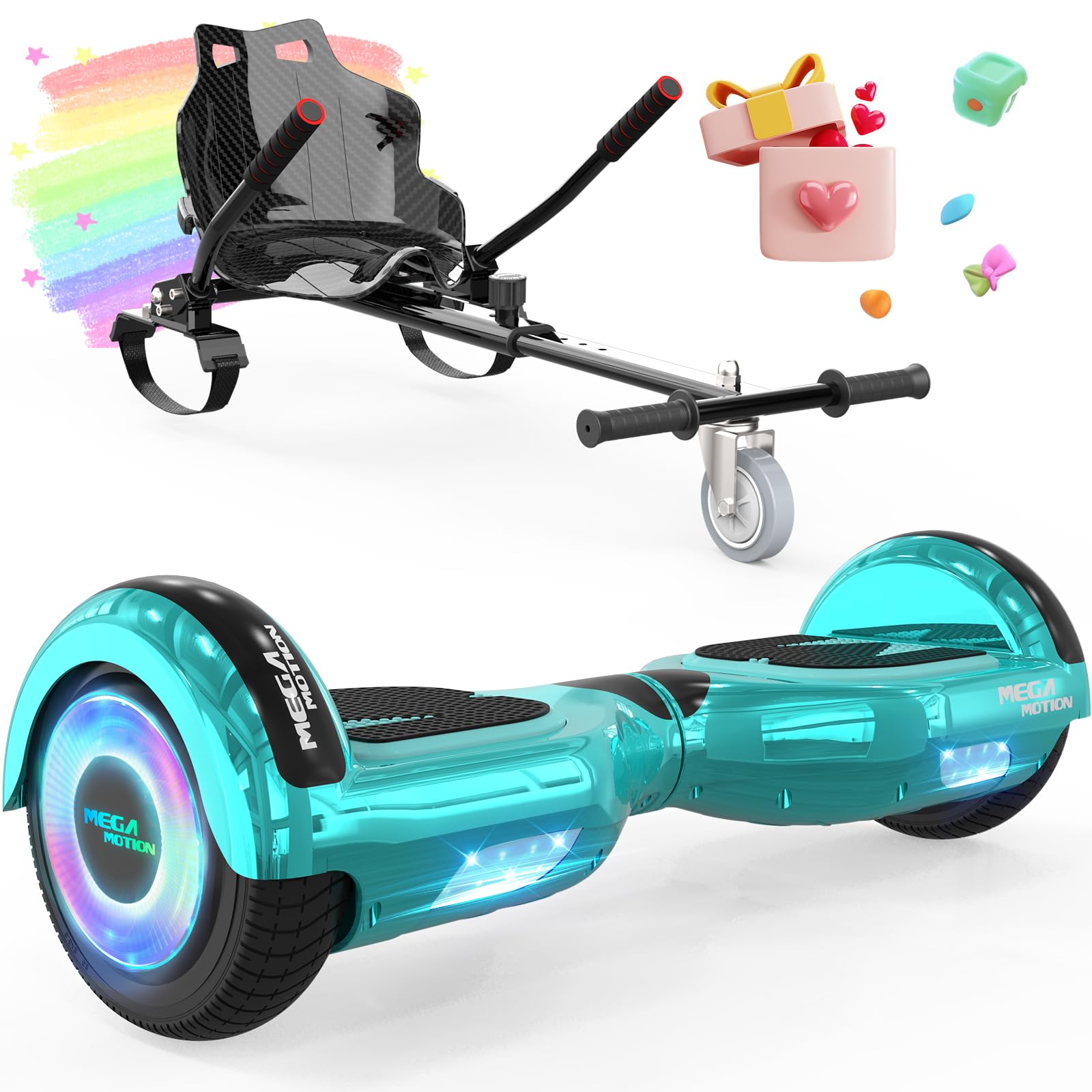 MEGA MOTION Hoverboards 6,5 Zoll mit Hoverkart für Kinder und Jugendliche | Selbstausgleichend | einfach zu steuern | ru