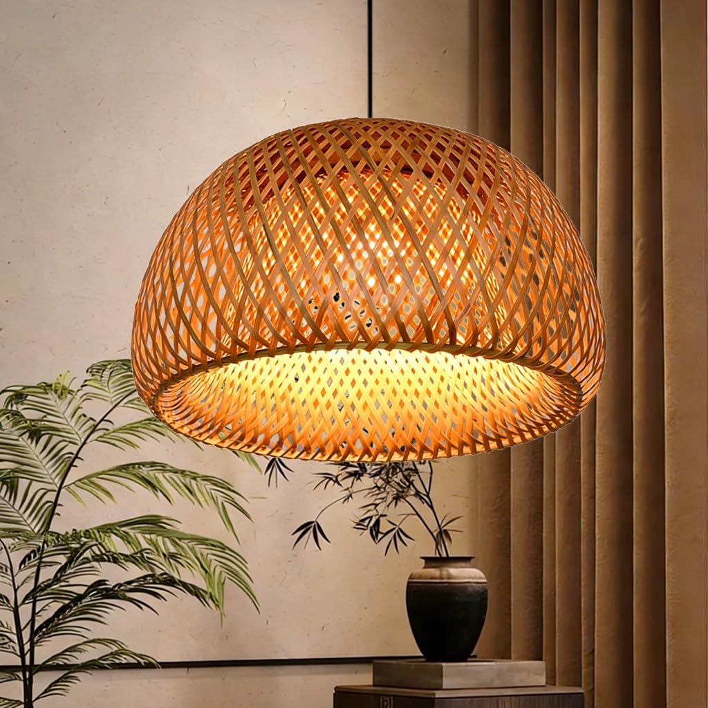 JOJOM Vintage Bamboo Pendant Light LED Farmhouse Bohemian Chandelier Handmade Bamboo Ceiling Light Creativity Applicable to for Living Room Bedroom Kitchen Cafe Teahouse(A30)