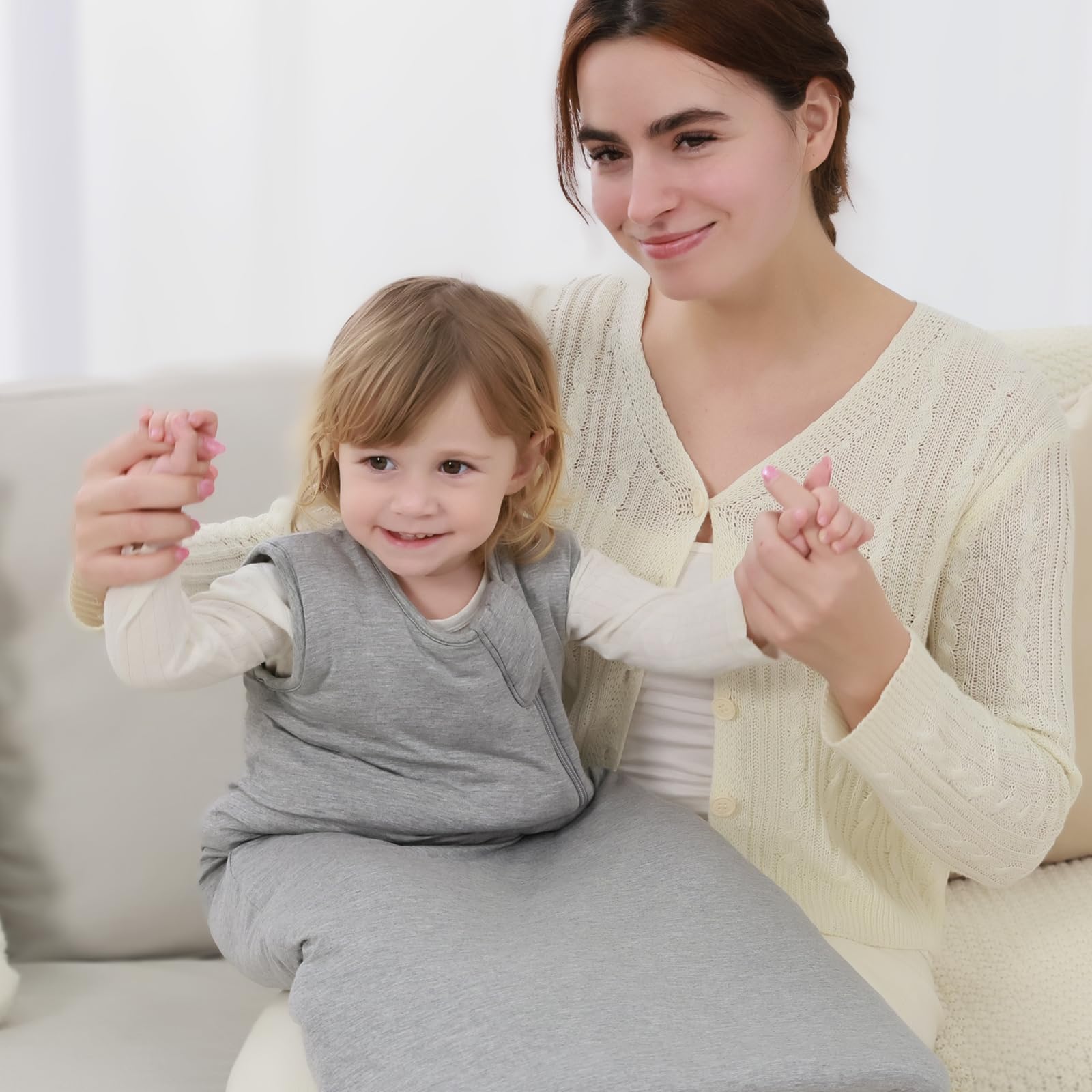Mosebears Sacco nanna invernale per bambini 2,5 tog,Sacco Nanna Neonato in fibra di bambù, morbidissimo e caldo(6-18 mesi, Grey)
