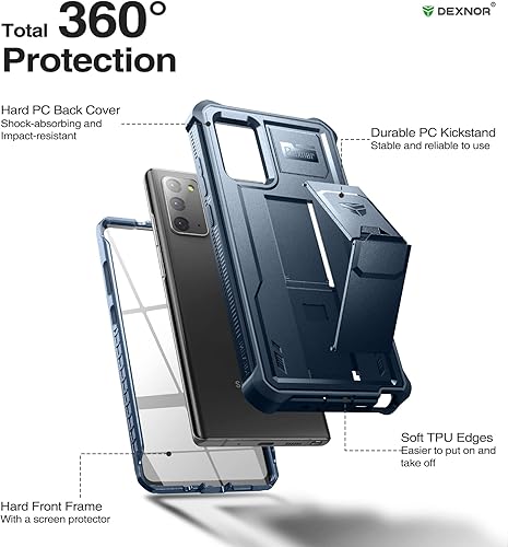 Miniatura 6 de Dexnor Funda para Samsung Galaxy Note 20 5G, Protector de pantalla integrado y soporte Protección de grado militar resistente a prueba de golpes