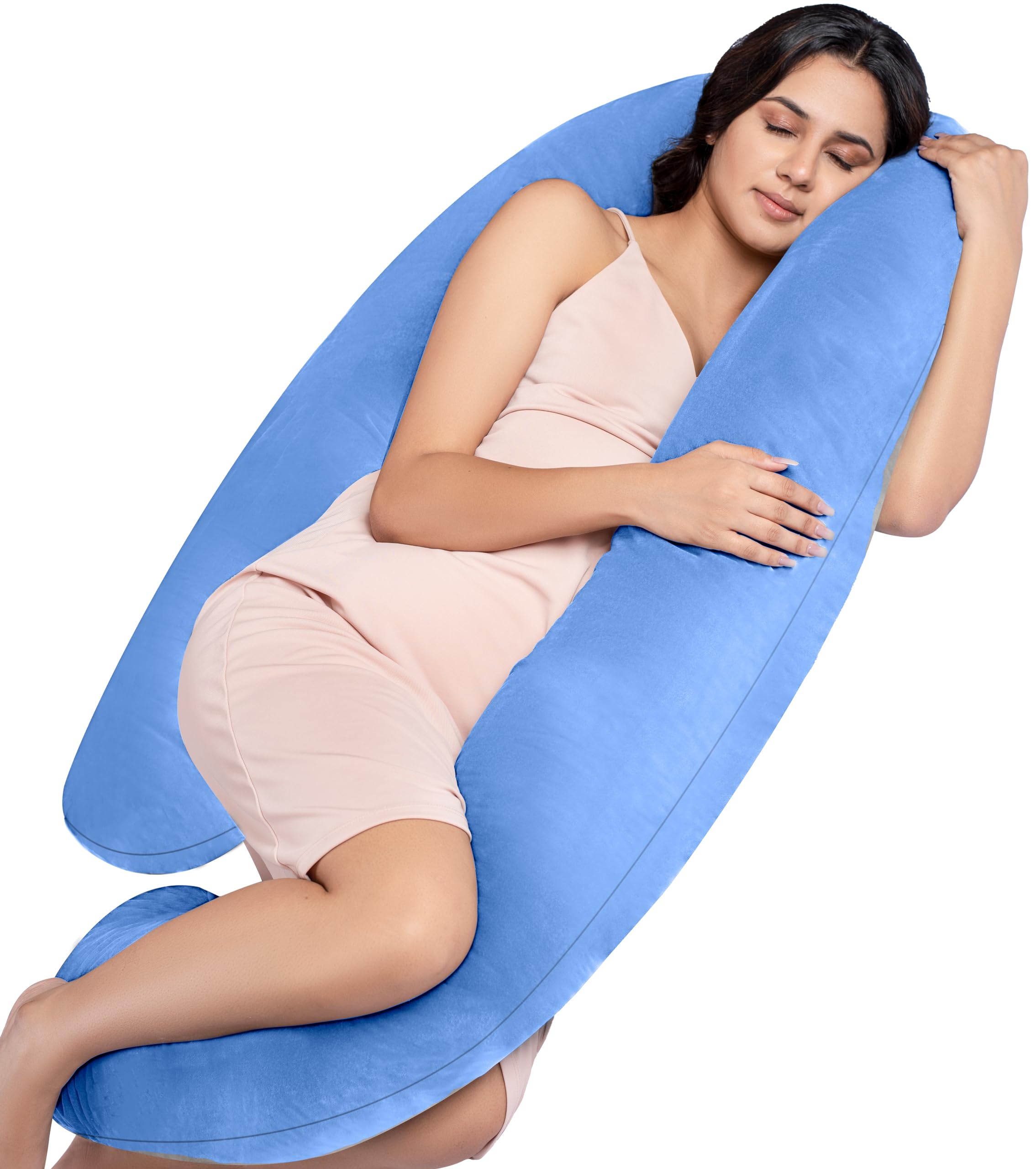 MY ARMOR Full Body G Shape Pregnancy Pillow for Women, Maternity Pillow Gift for Pregnancy Sleeping, 3 Months Warranty, Premium Velvet Cover with Zip, Sky Blue