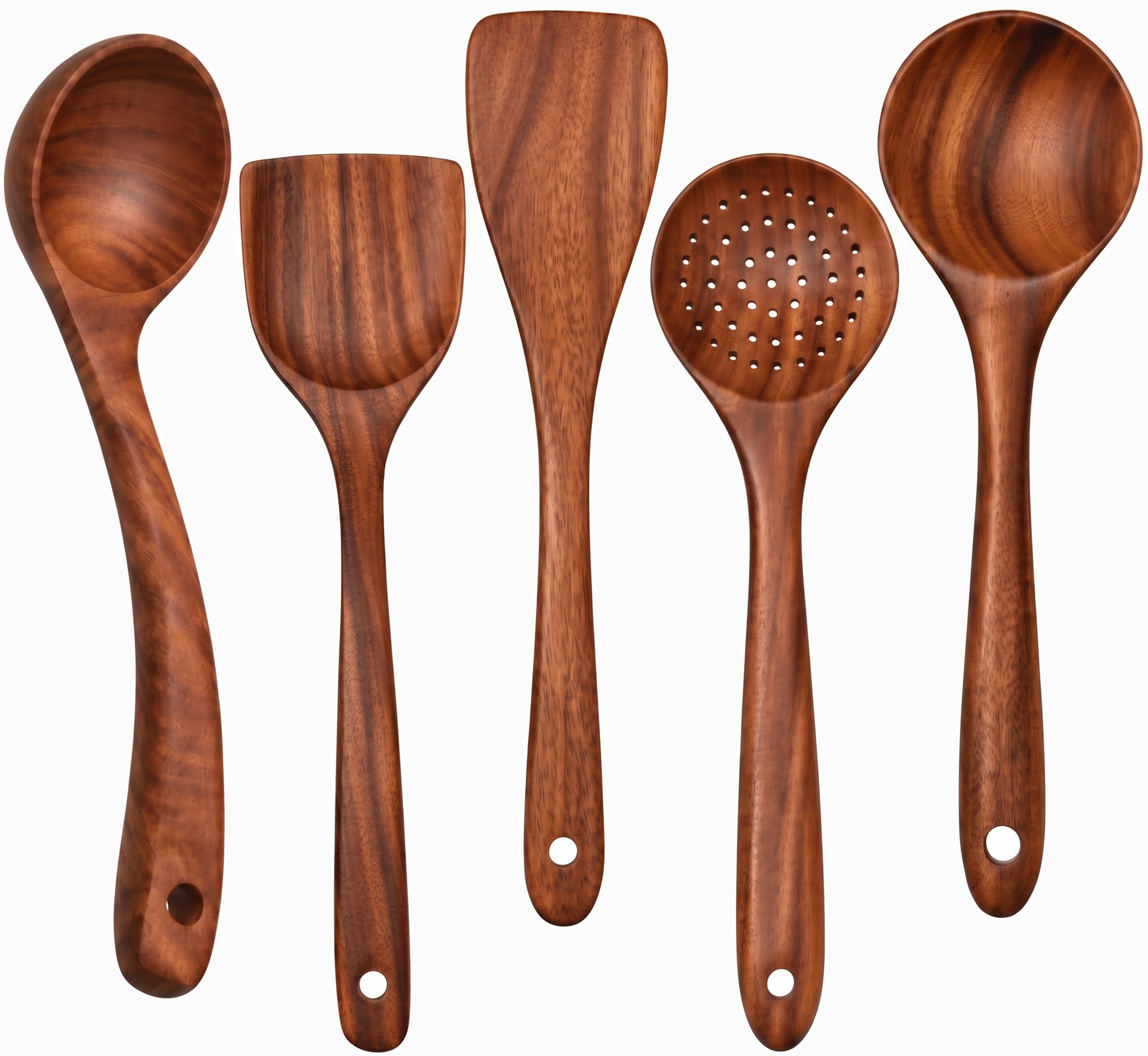 Wooden Kitchen Utensils Set, 5 Pcs Teak Wooden Spoons & Cooking Spatula