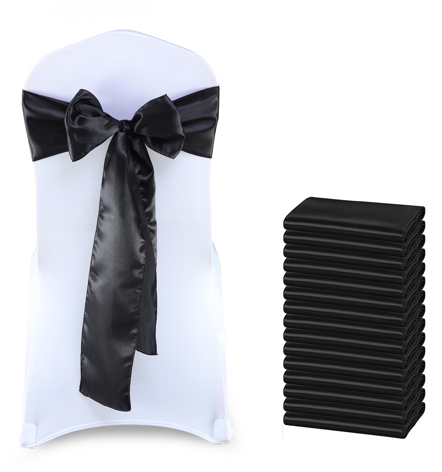 VDS Satin Chair Sashes Chair Cover back Tie Sateen Bows Ribbon for Wedding Birthday Graduation Engagement Ceremony Event Party Banquet Venue Hotel all Dining Chair Decoration (100PC) (Black) — image 1