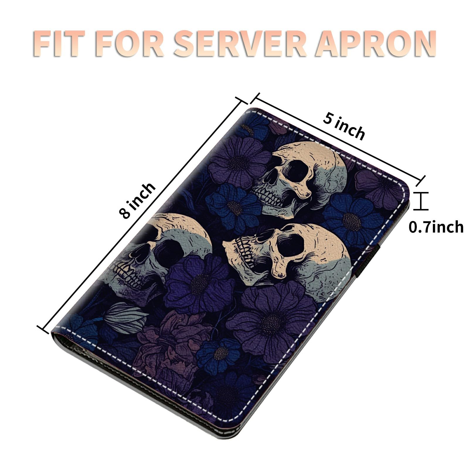 Server Books for Waitress Waiter with Zipper Pocket, Dark Purple Skull Leather Server Pads (5