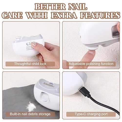 Miniatura 4 de Cortaúñas eléctrico 3 en 1 para adultos, amoladora automática de uñas para mujeres, recortadora de uñas eléctrica con lima de uñas, cortaúñas
