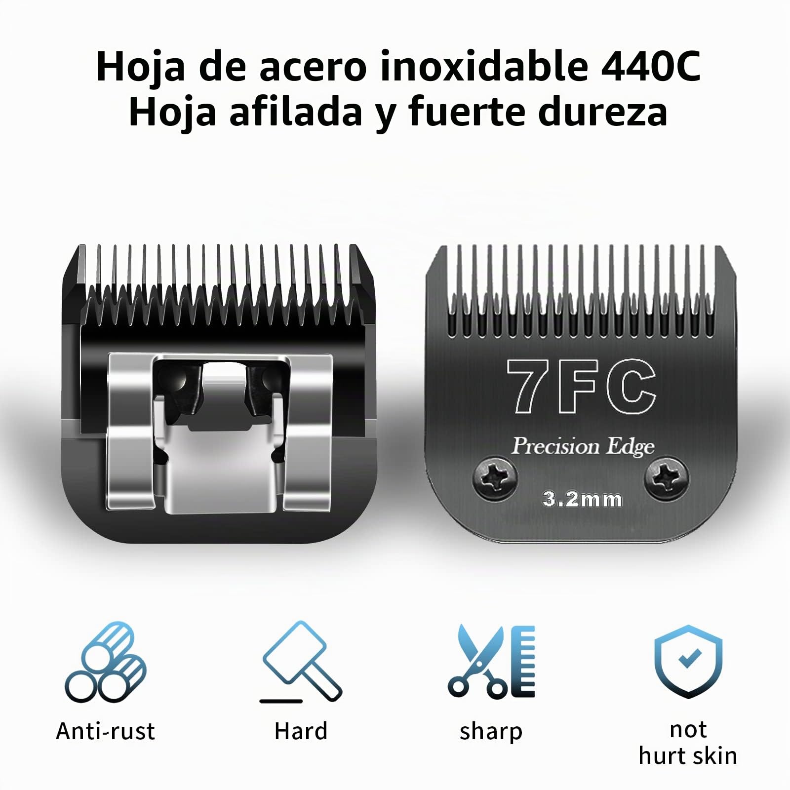 Cuchillas de Acero Inoxidable 7FC/5FC/4FC/3FC para cortapelos para Perros,compatibles con la Serie Moser 45-50/Heiniger/Andis/Oster A5/Wahl KM10,Paquete de 4,Color Negro