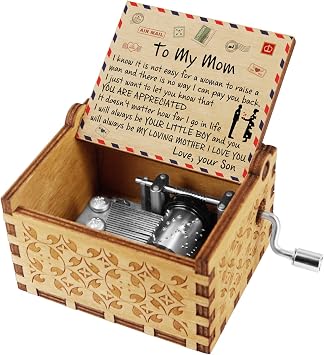Kenon Engraved Wood Music Boxes For Mom, Custom Vintage Hand Crank Musical Box and Your are My Sunshine Music, Christmas Birthday Gift For Mom From Son