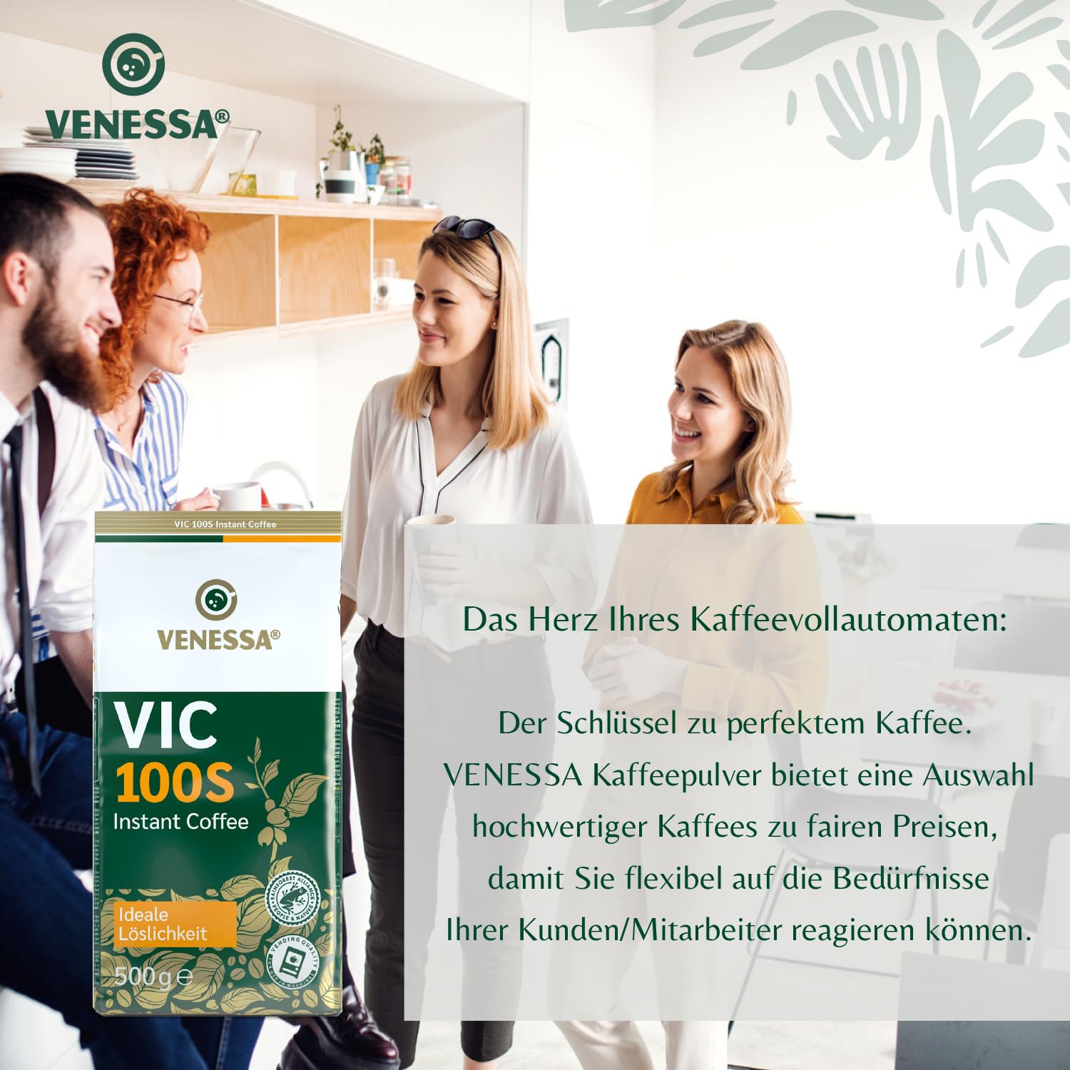 Venessa VIC 100 S rozpuszczalna kawa rozpuszczalna 20 x 500 g - kawa palona, serdeczna, mocna i pełna w smaku - proszek premium do w pełni automatycznych ekspresów do kawy, biura, kawiarni i klientów