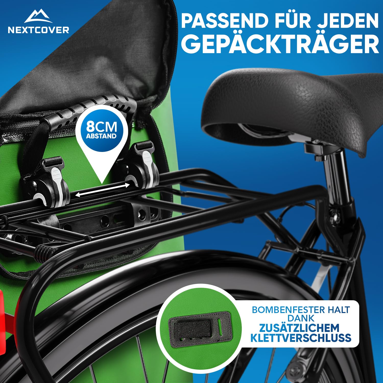 Nextcover® Alforja 3 en 1 para portaequipajes [Aquashield] – Bolsa portaequipajes, mochila y bandolera [25 litros] I bolsa de bicicleta impermeable I Alforjas portaequipajes, verde, Reedición