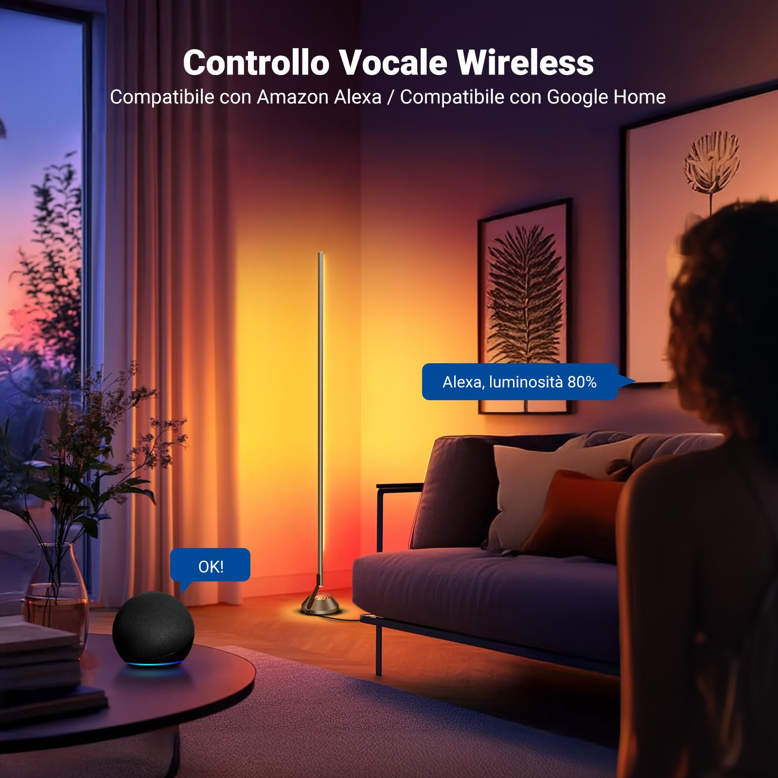 NEEWER Lampada Terra Intelligente RGB IC W,1500lm Luce Angolare a LED Compatibile con Google Alexa,Controllo APP/AI DIY/Sync Musicale/16 Milioni Colori, Illuminazione per Camera Letto, Soggiorno,NF01