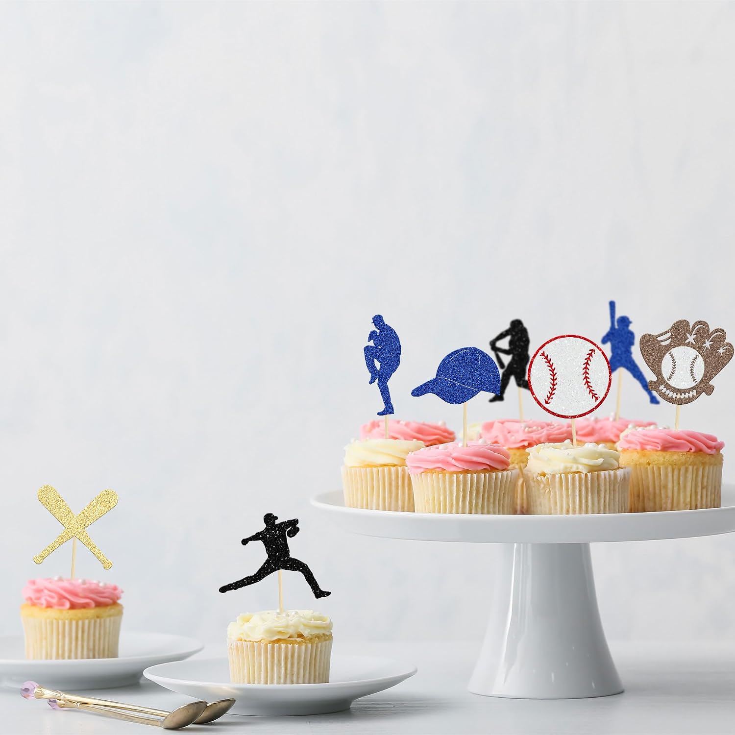 24Pcs Baseball Cupcake Toppers Glitter Baseball Players Sports Theme Cupcake Picks Baseball Sport Theme Baby Shower Kids Birthday Party Cake Decorations Supplies image 5