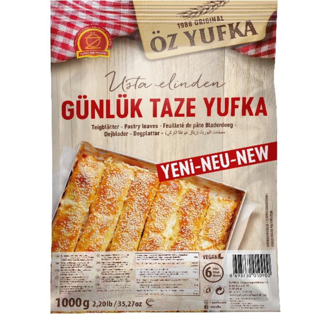 Öz Yufka Masa fresca diaria - Pasteles frescos, hojas de masa filo 1000 gramos (6 piezas por paquete)