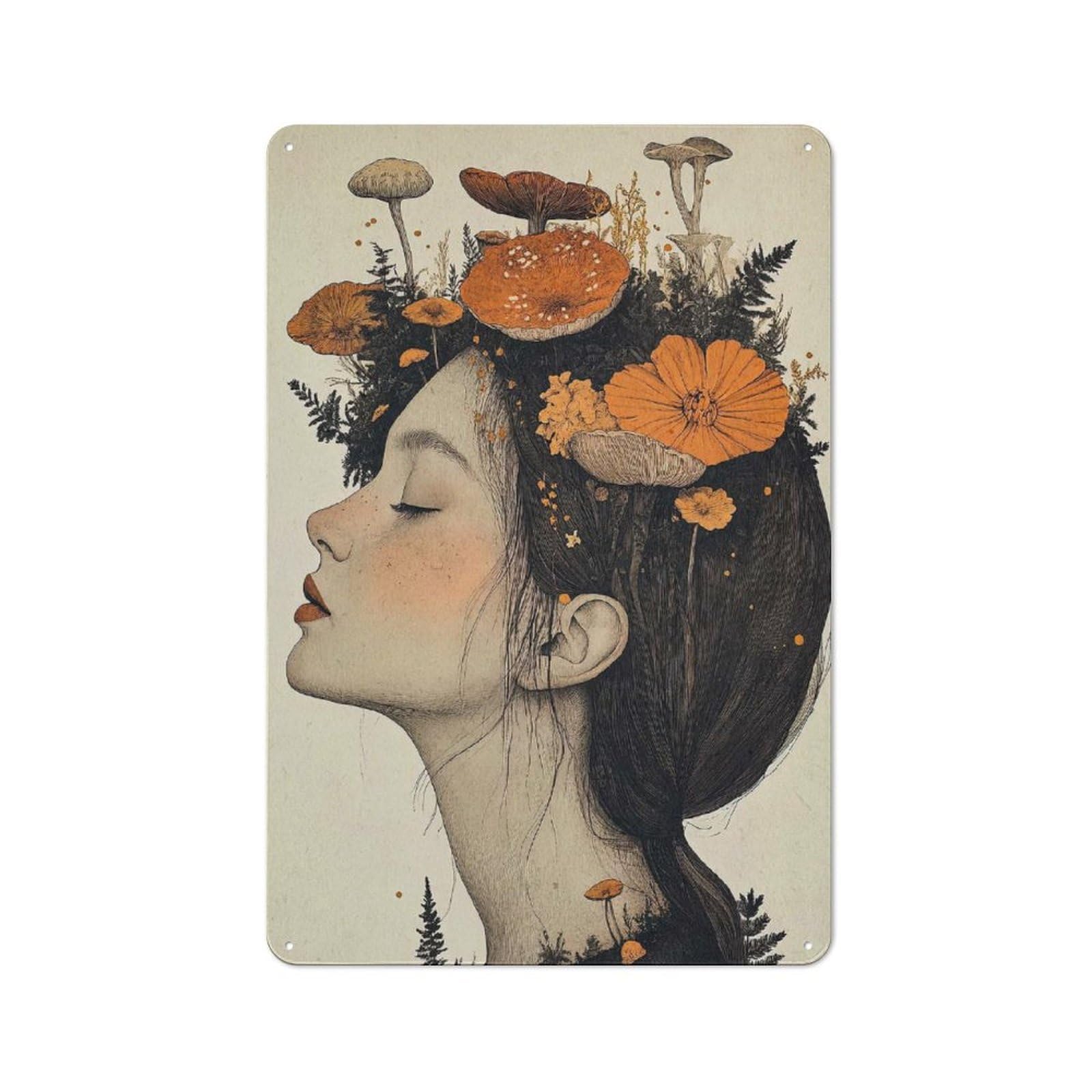 Junmoney Woman Mushroom Crown Vintage Metal Wall Decor 30X20cm, Garage Metal Sign For Garage, Workshop, Shed Or Utility Room