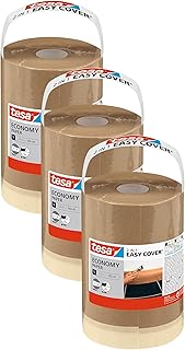 tesa Easy Cover UNIVERSAL Papier - 2in1 Malerabdeckpapier mit selbstklebendem Abdeckband für Malerarbeiten und Renovierungen - 25 m x 18 cm (Packung mit 3)