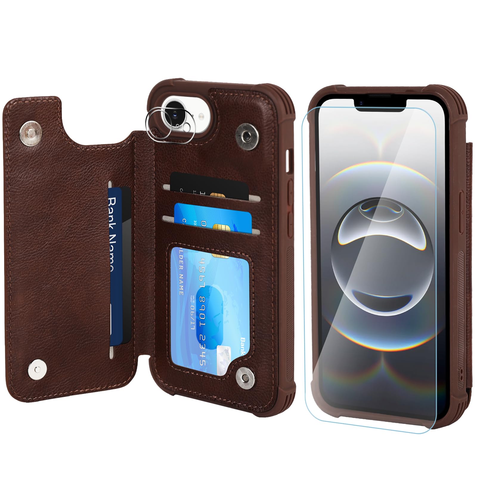 VANAVAGY Compatible for iPhone 16e/17e Wallet Case with RFID Blocking Card Holder for Women Men, PU Leather Magnetic Clasp Card Slots Phone Cover