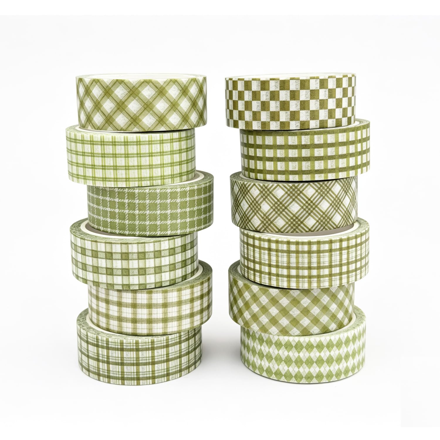 Vintage Green Plaid Washi Tape Set, 15mm Wide for Journaling & Crafts