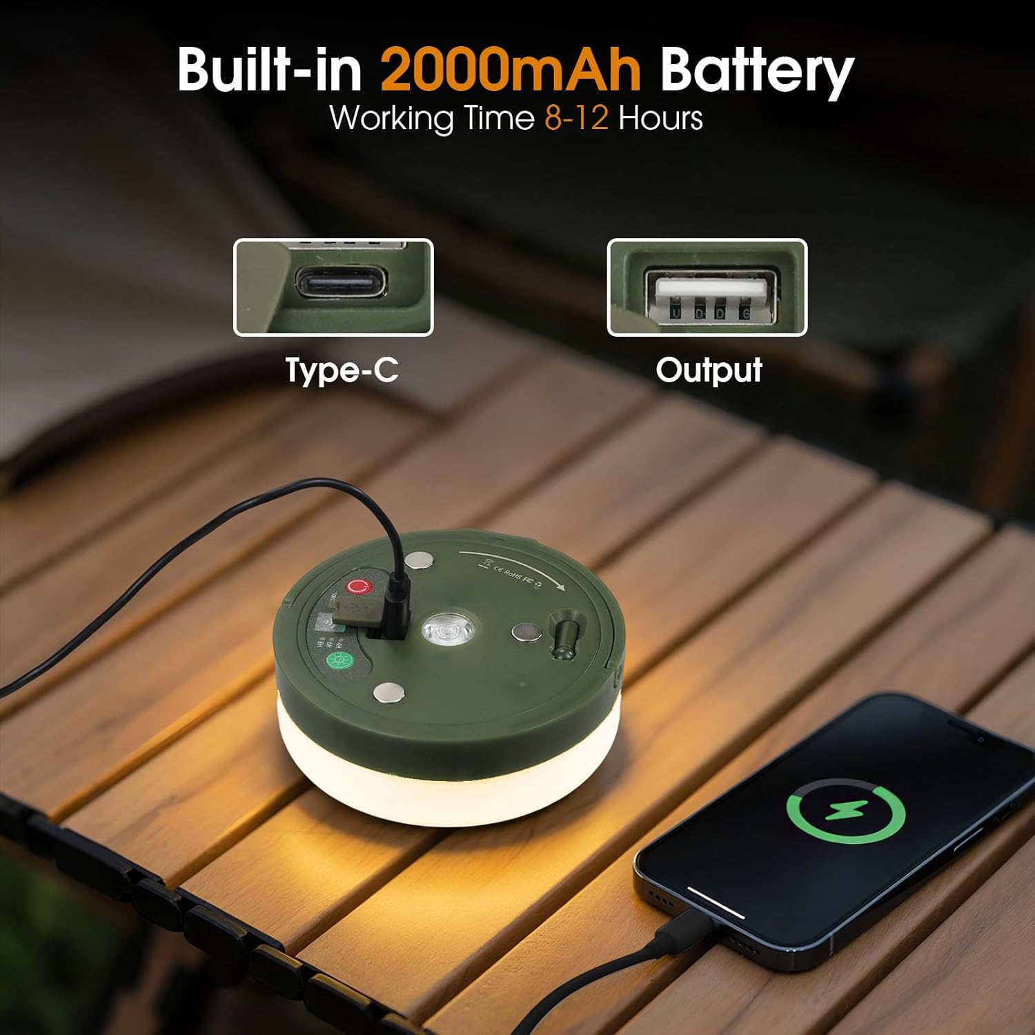 2-Pack Camping String Lights with Remote Control, 4 in 1 Portable Camping Light Rechargeable, 14 Lighting Modes, USB Charging, Quick Storage, 32.8ft Waterproof Tent Light for Hiking, Yard, Christmas