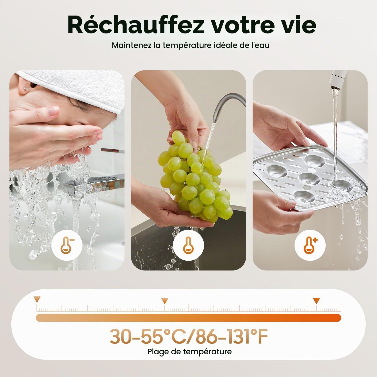 Chauffe-eau électrique 6500 W, chauffe-eau électrique avec écran LED, température réglable, température réglable, étanche IPX24, chauffe-eau, avec douchette à main, pour salle de bain et douche