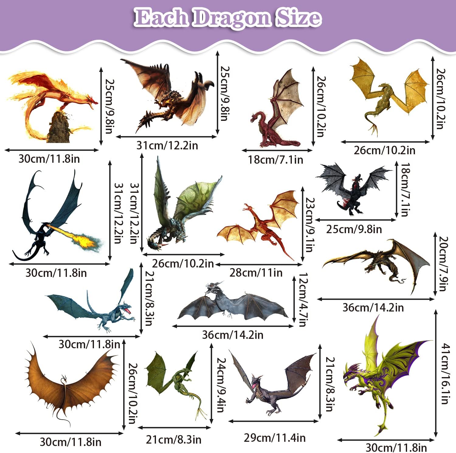 3D Fantasy Dragon Wall Decal Peel & Stick Dragon Flying Wall Stickers Removable Vinyl Wall Art Decor for Kids Living Room Classroom Nursery Decoration