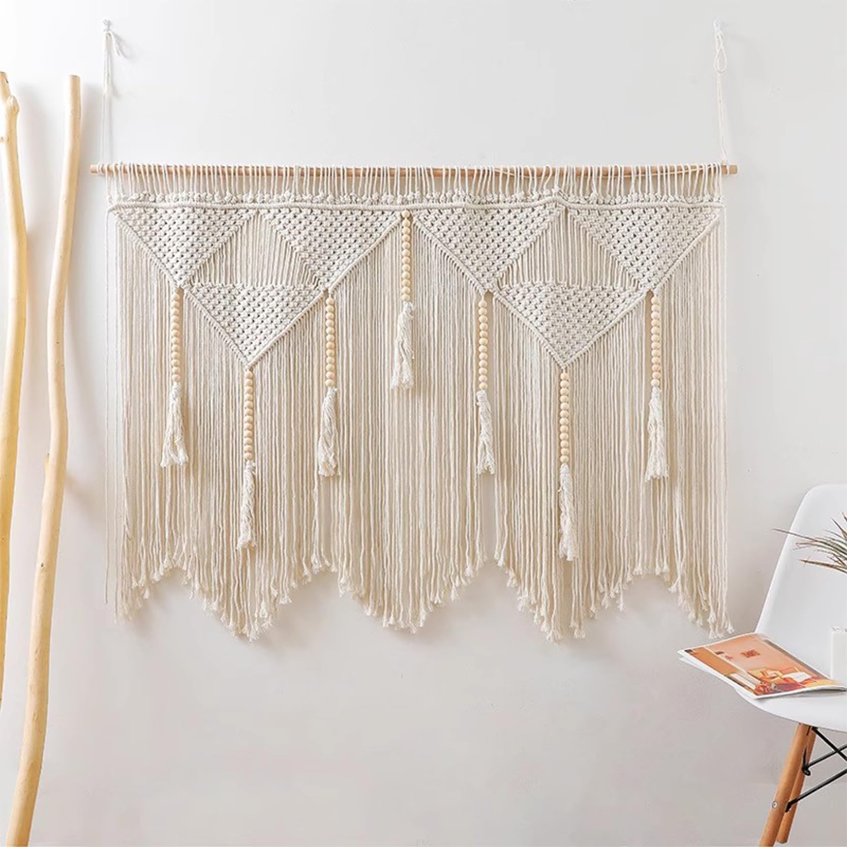 XYLGJYT Makrama, wiszący na ścianie, duży, makrama, beżowy, boho, szykowny, szerokość 100 cm/120 cm/140 cm, naturalna bawełniana lina, gobelin ścienny, wiszące dekoracje ścienne, beżowy, 120 x 100 cm