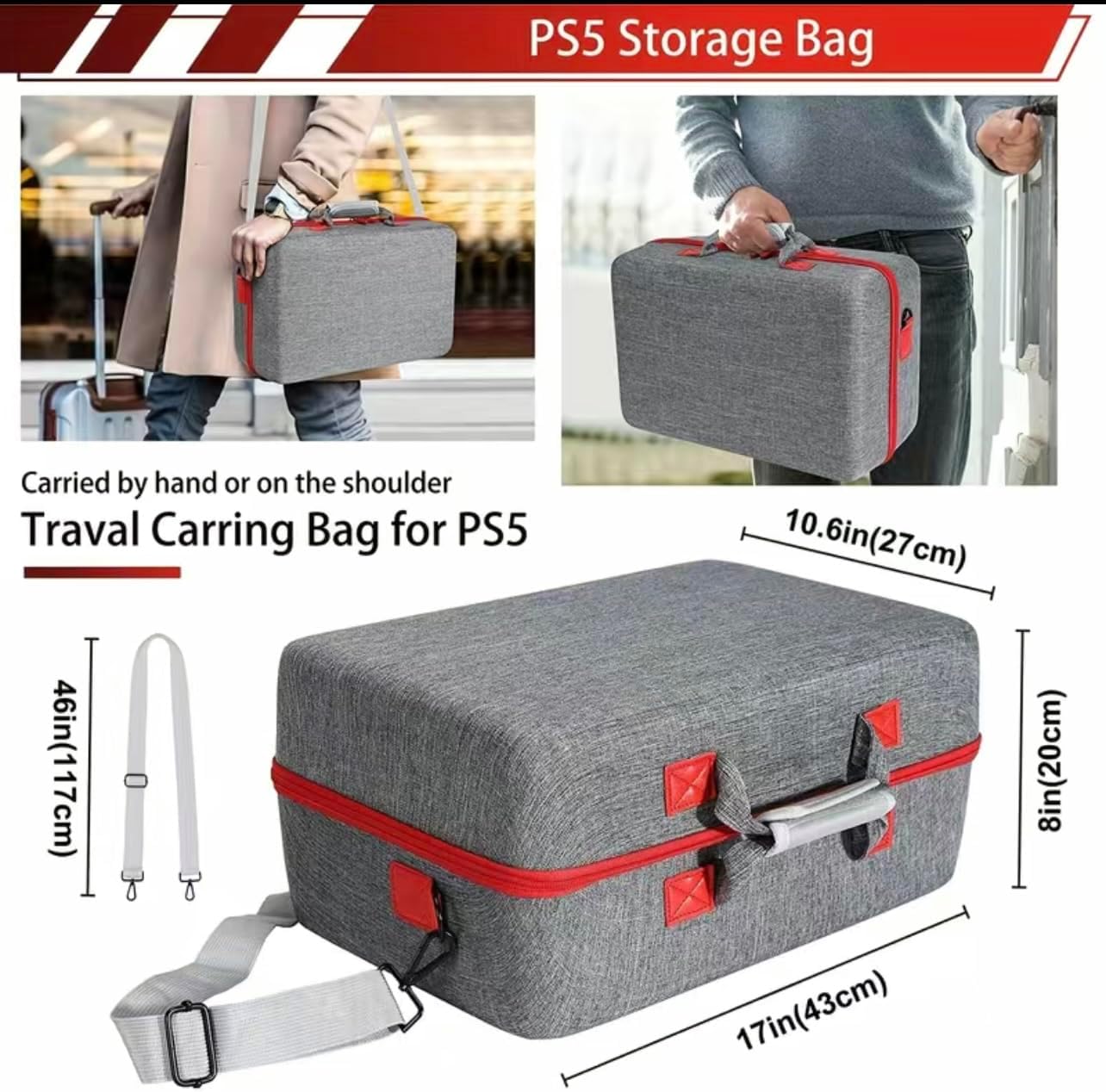 Carrying Case Compatible with PS5, [Upgraded] Hard Shell Carry Case Travel Bag, Shockproof and Waterproof Organizer Protective Case for Playstation 5 Console,Dual Controller and Accessories