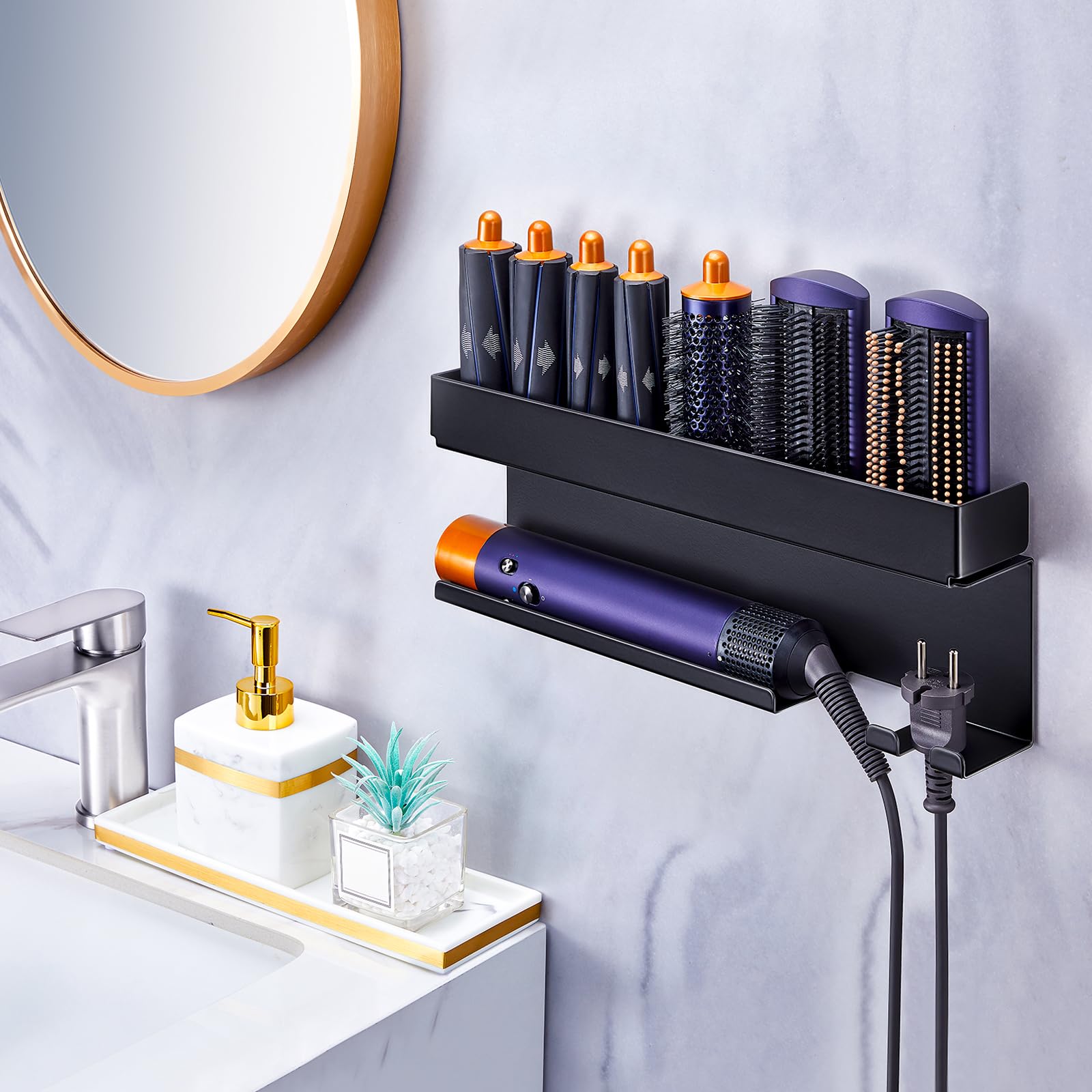 Supporto Phon Da Parete, Lo Stent Asciugacapelli È Adatto Per Gli Accessori Styler Curling Device, Supporto Autoadesivo Per Asciugacapelli, Porta Phon Bagno (Nero)